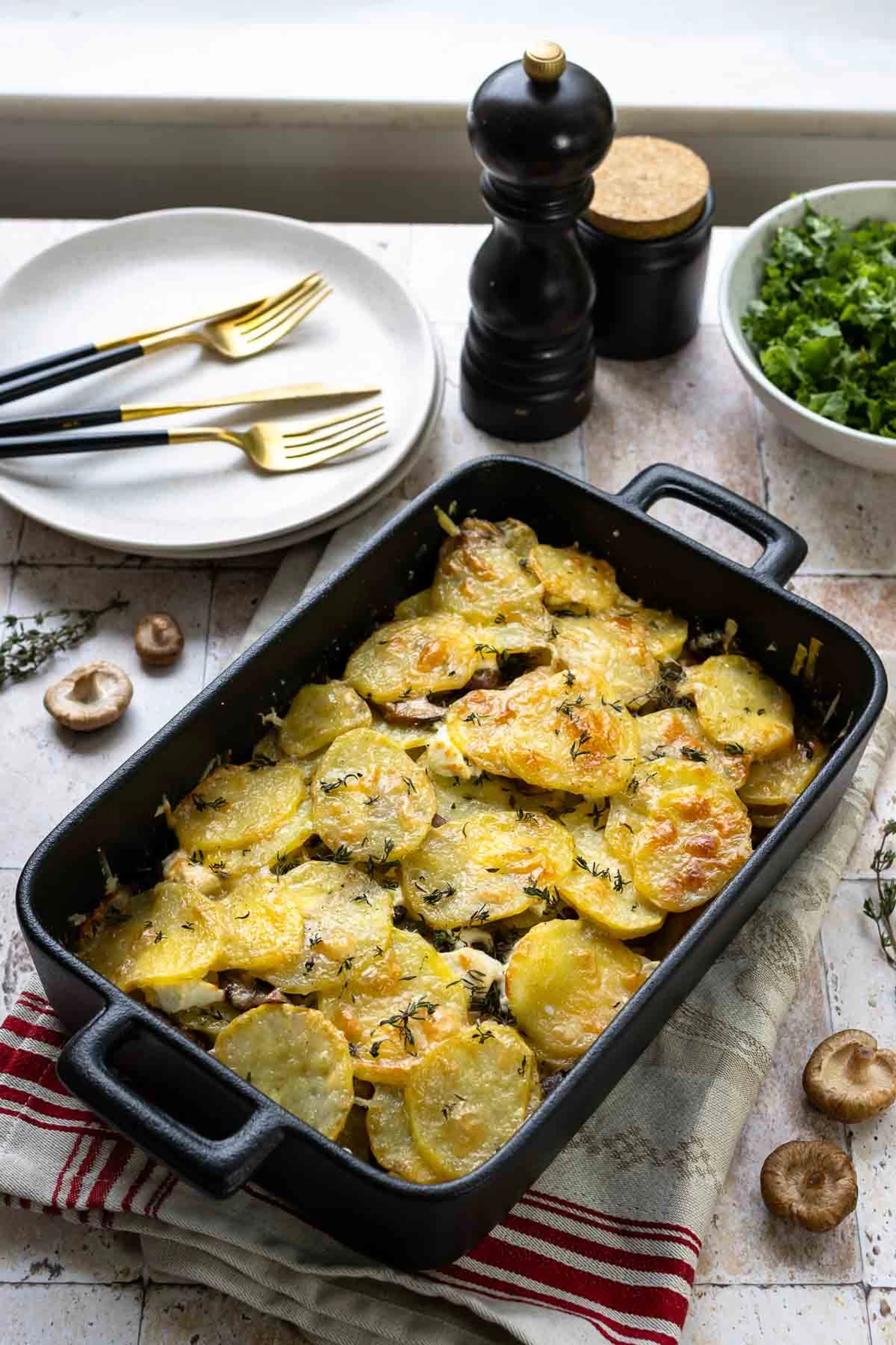 Potato and Mushroom Gratin with Goat’s Cheese