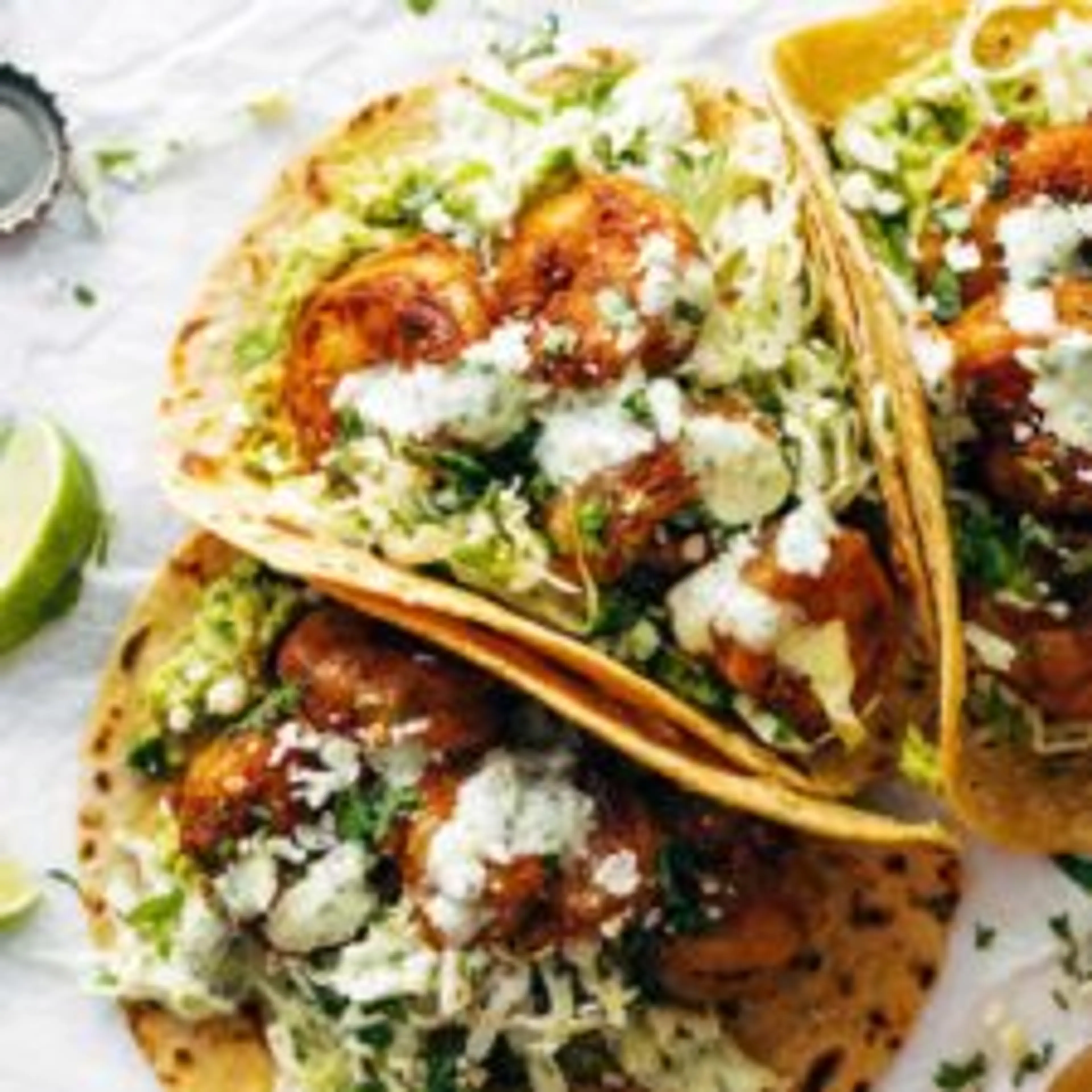 Spicy Shrimp Tacos with Garlic Cilantro Lime Slaw