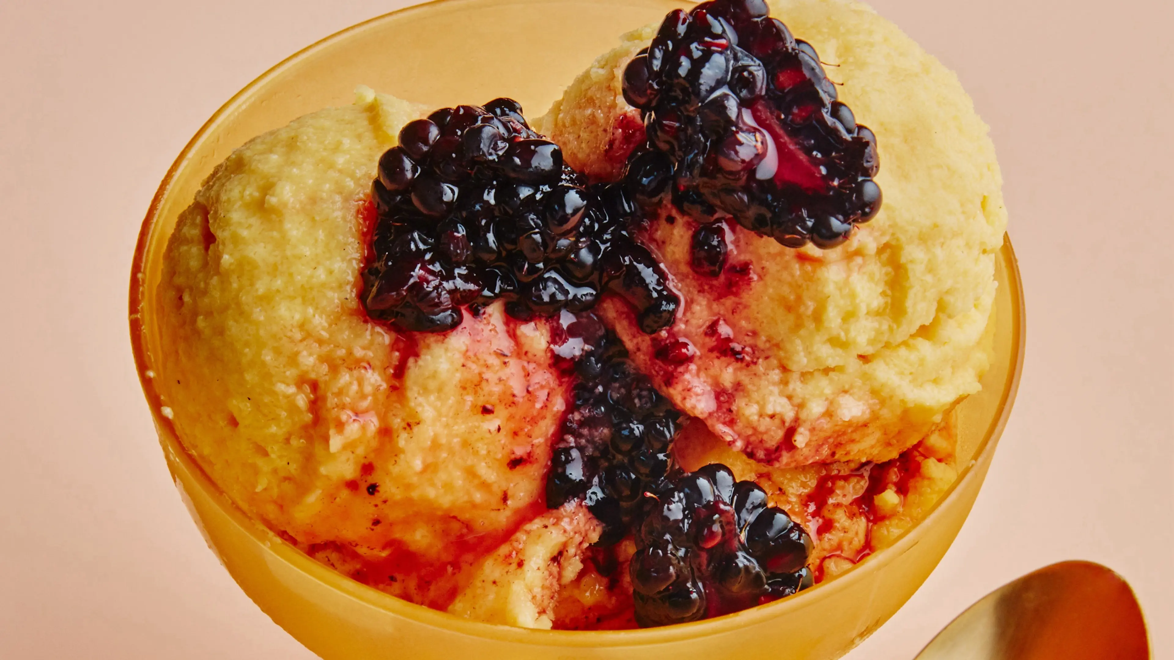 Peach Sorbet with Crushed Blackberries