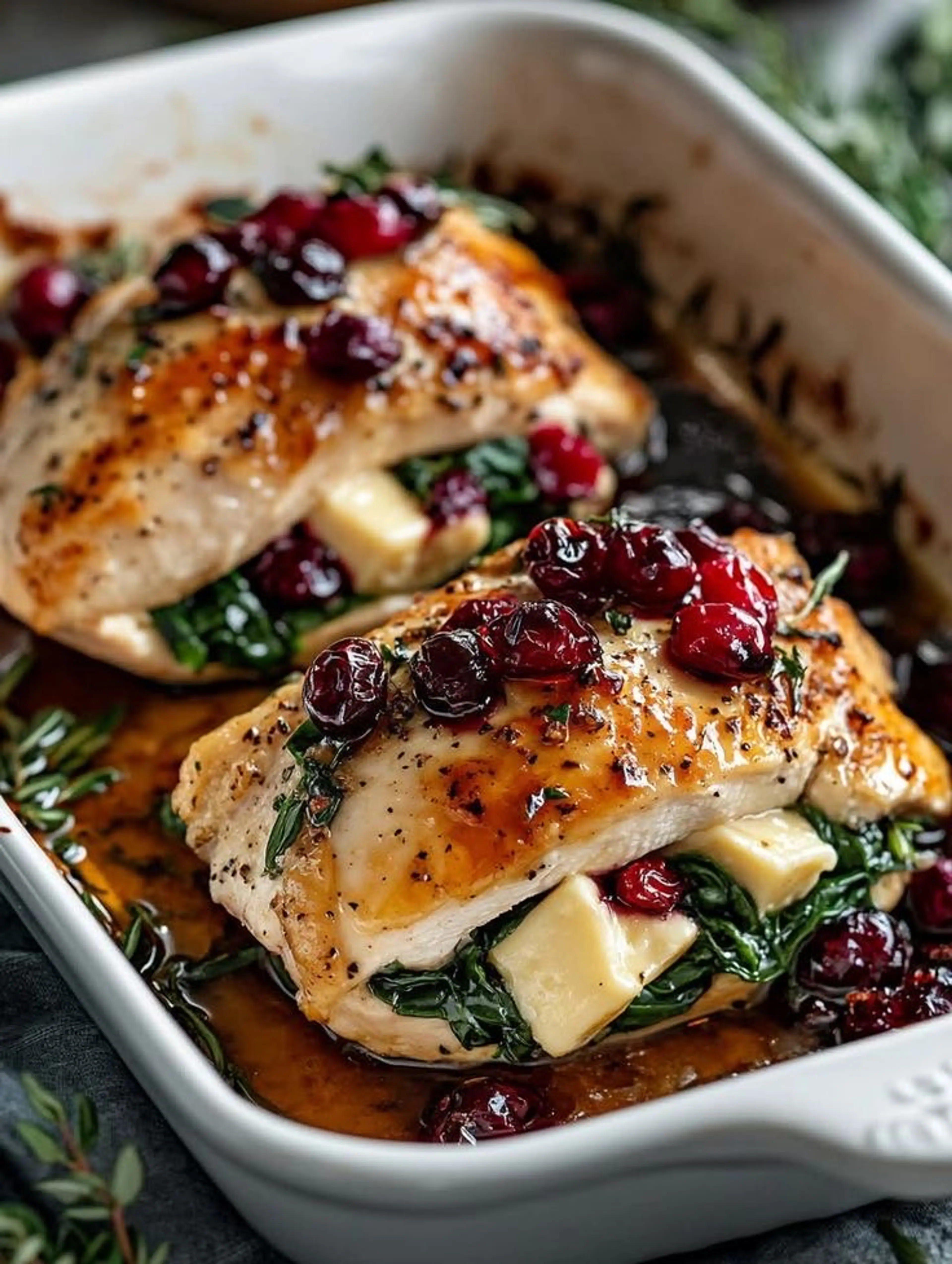 Cranberry & Spinach Stuffed Chicken Breasts with Brie