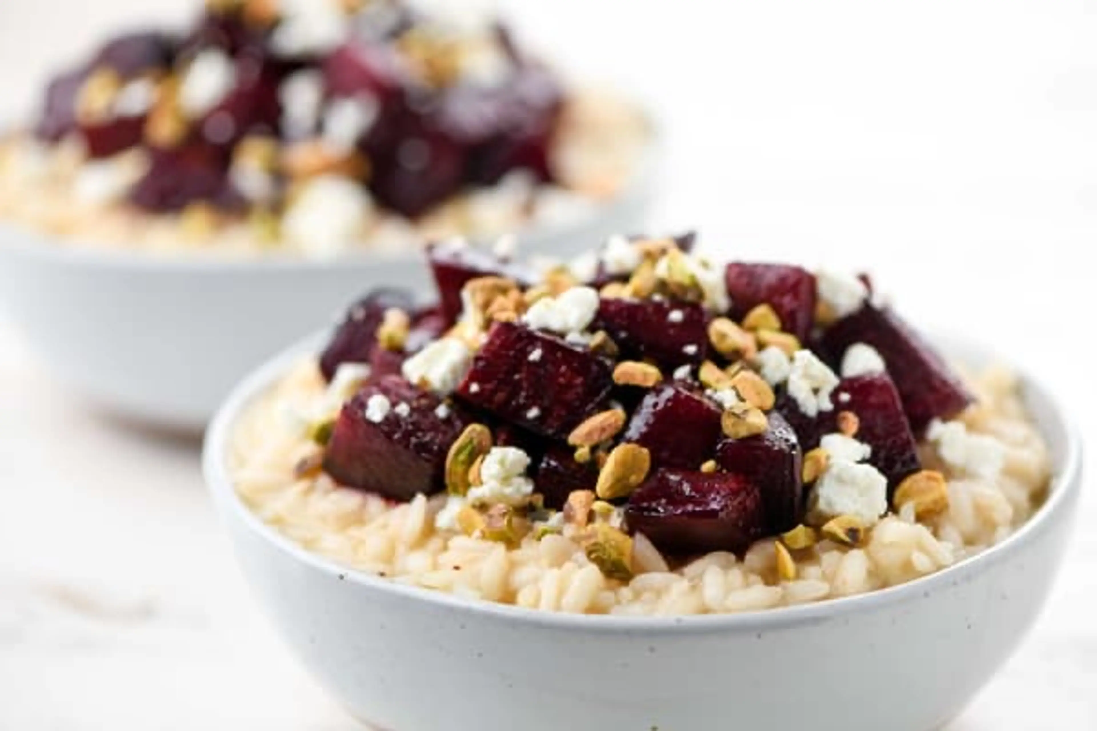 Roasted Beet and Goat Cheese Risotto with pistachios