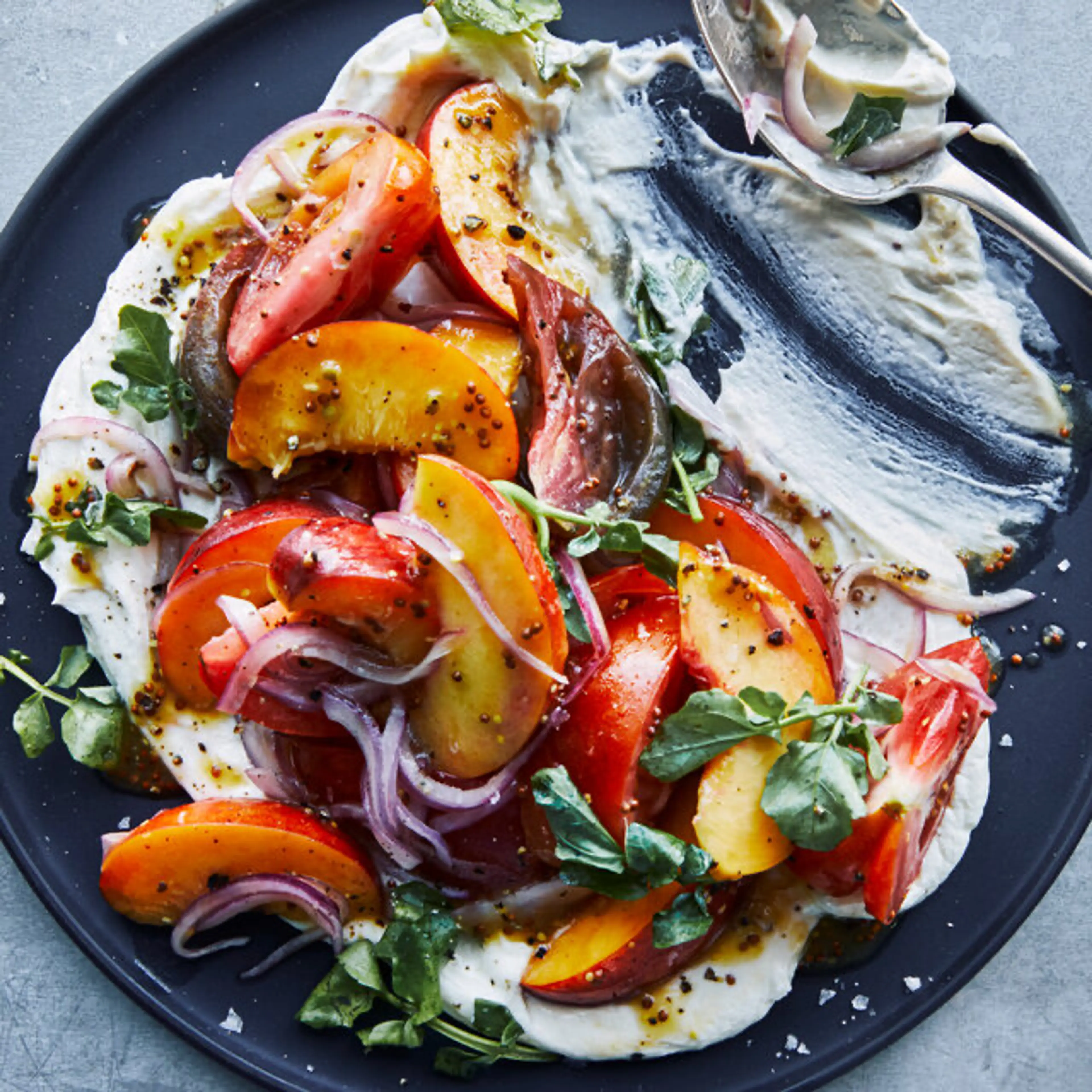 Tomato and Peach Salad With Whipped Goat Cheese