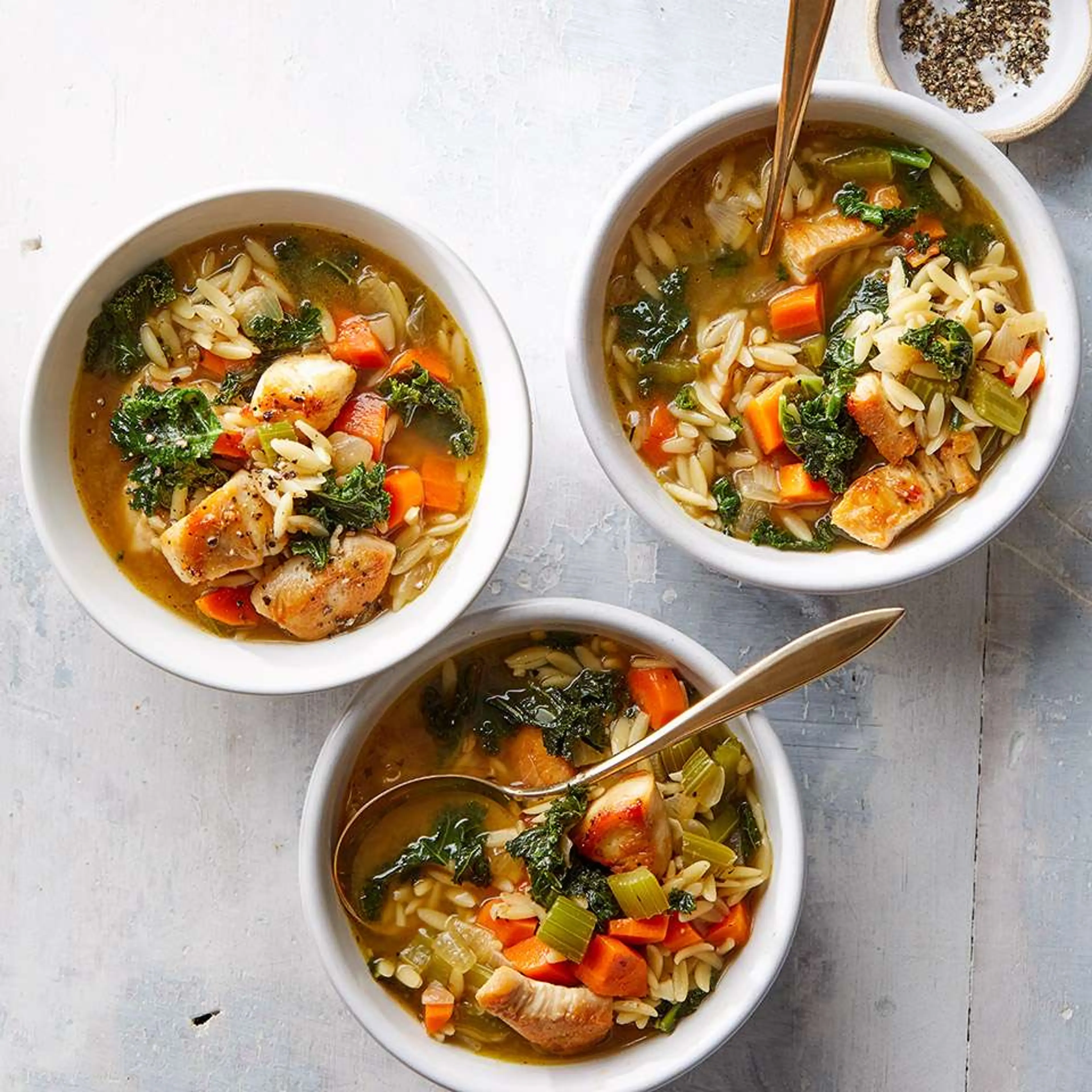 Lemon Chicken Orzo Soup with Kale