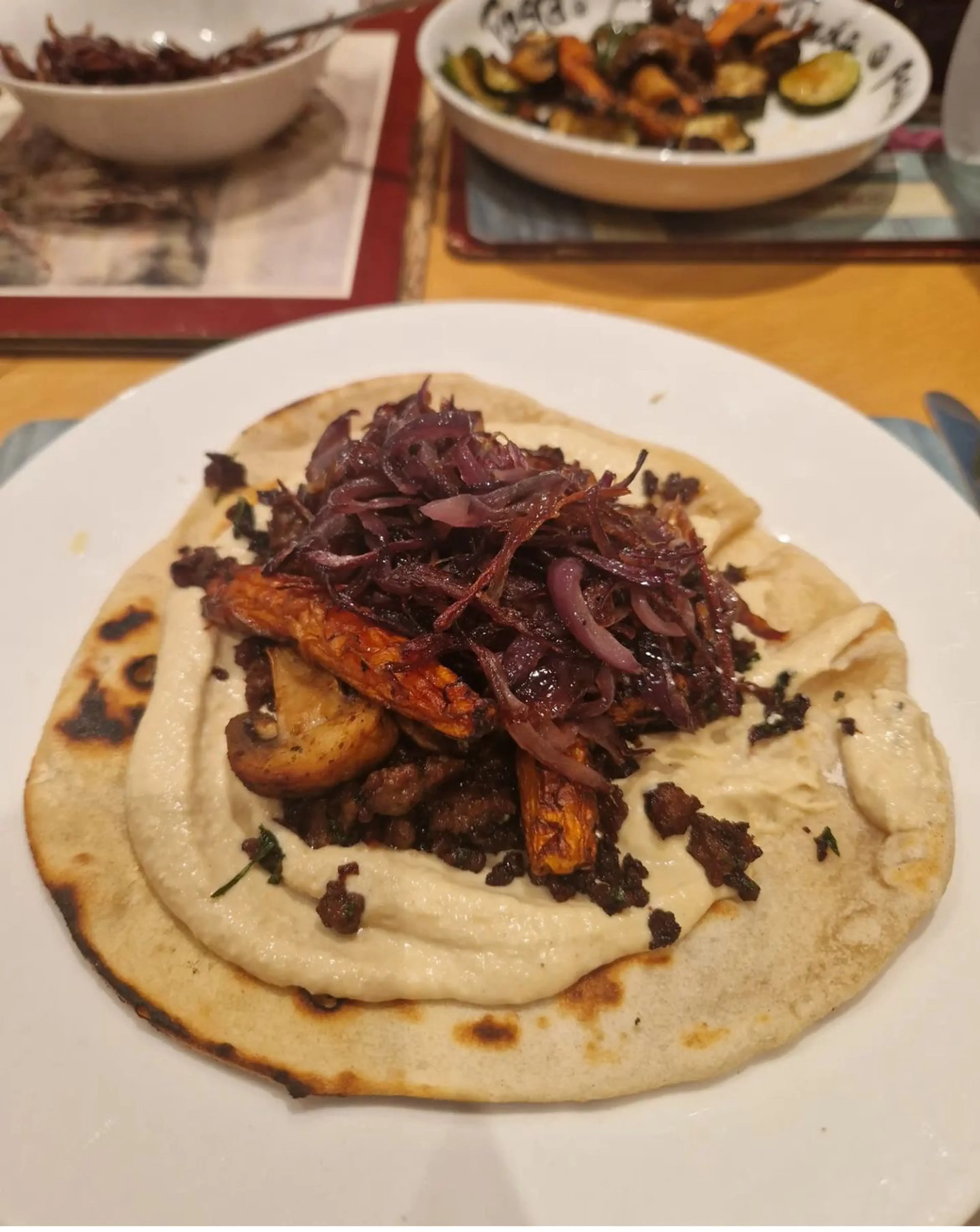 Homemade Humus with Crispy Lamb and Tortillas