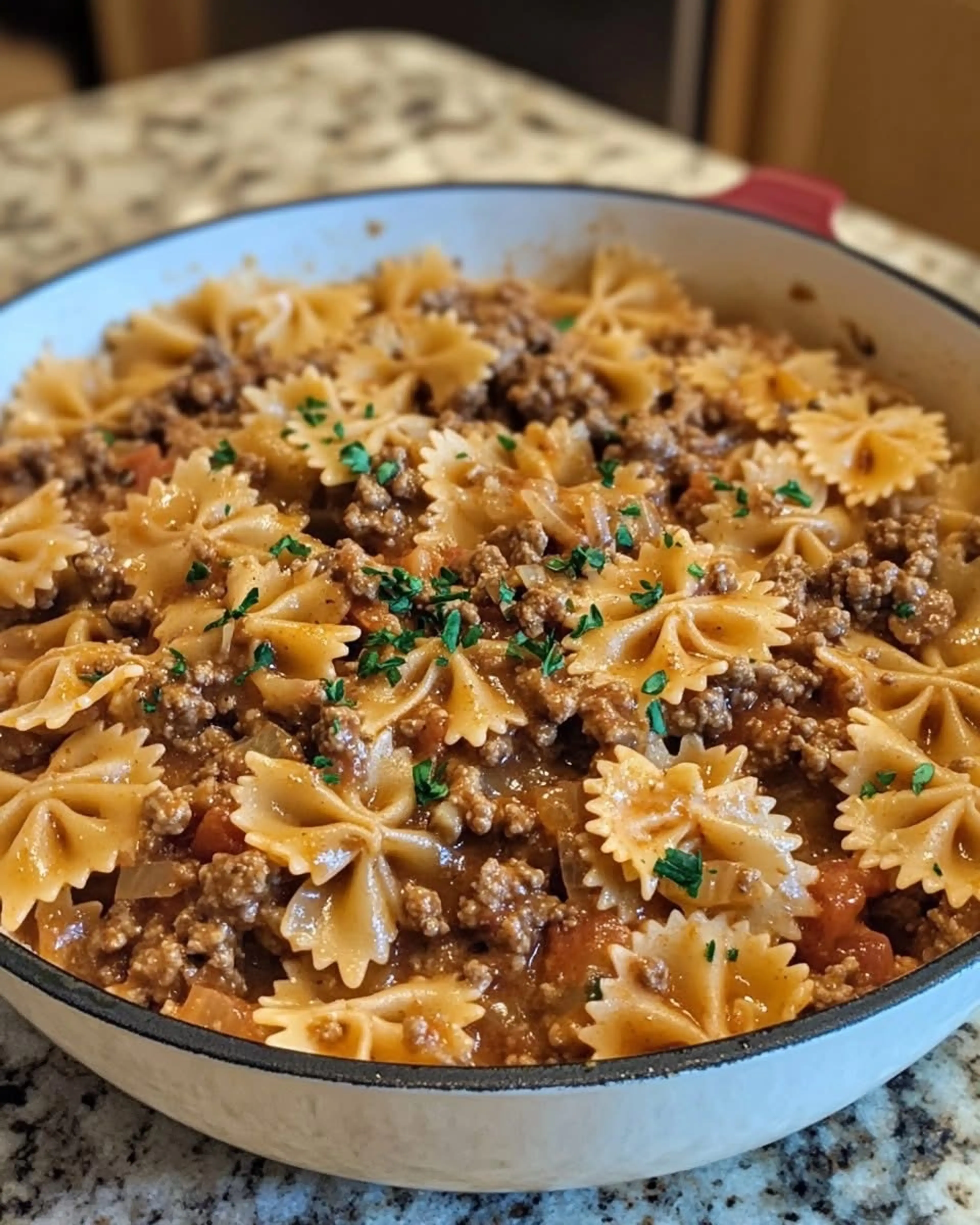 Creamy Bowtie Pasta with Ground Beef Recipe