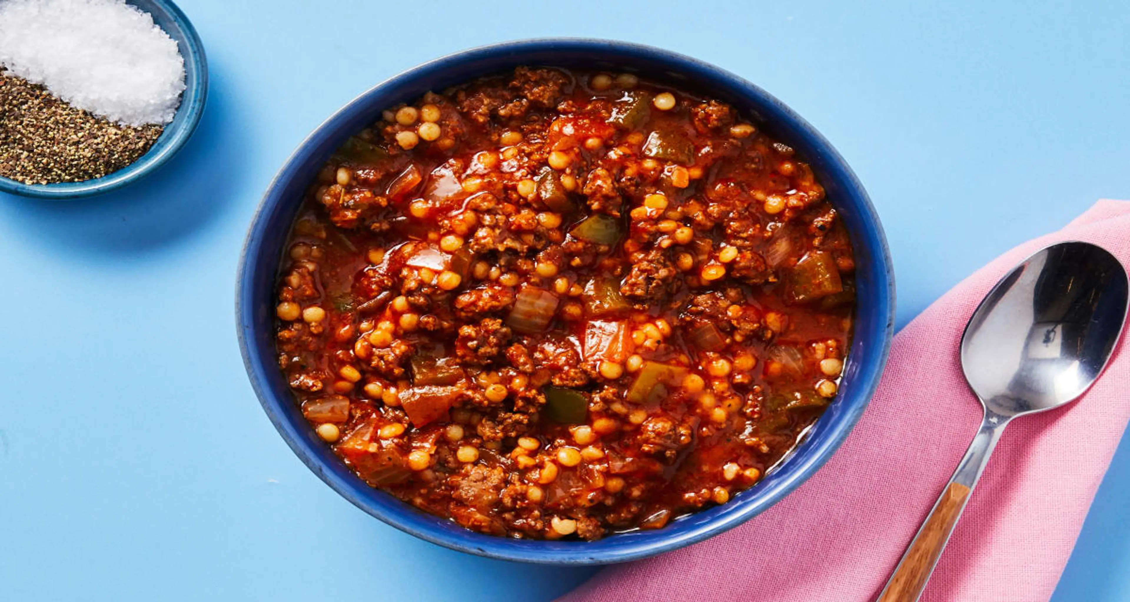 Beefy Stuffed Bell Pepper Soup with Pearl Pasta