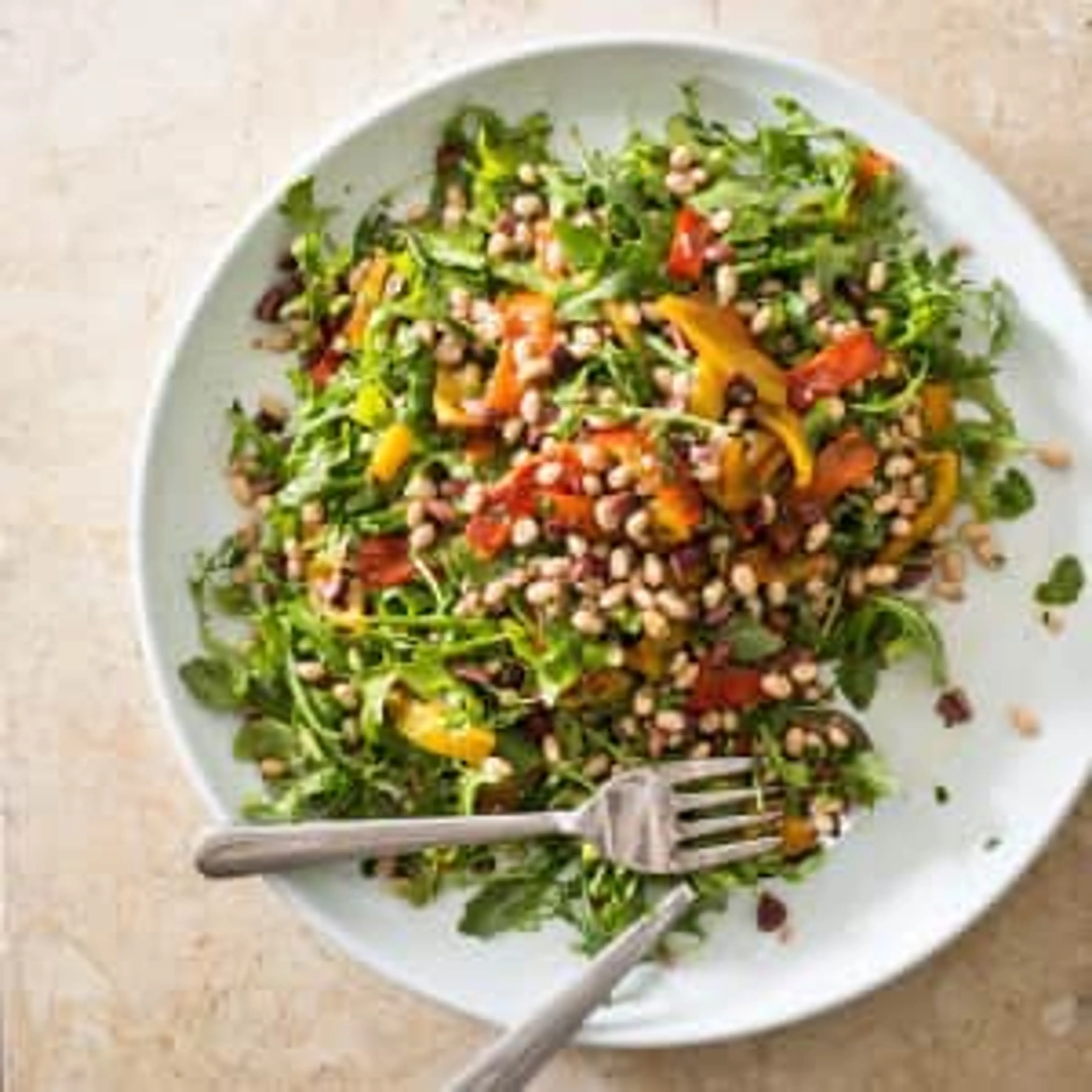 Arugula, Roasted Bell Pepper, and White Bean Salad