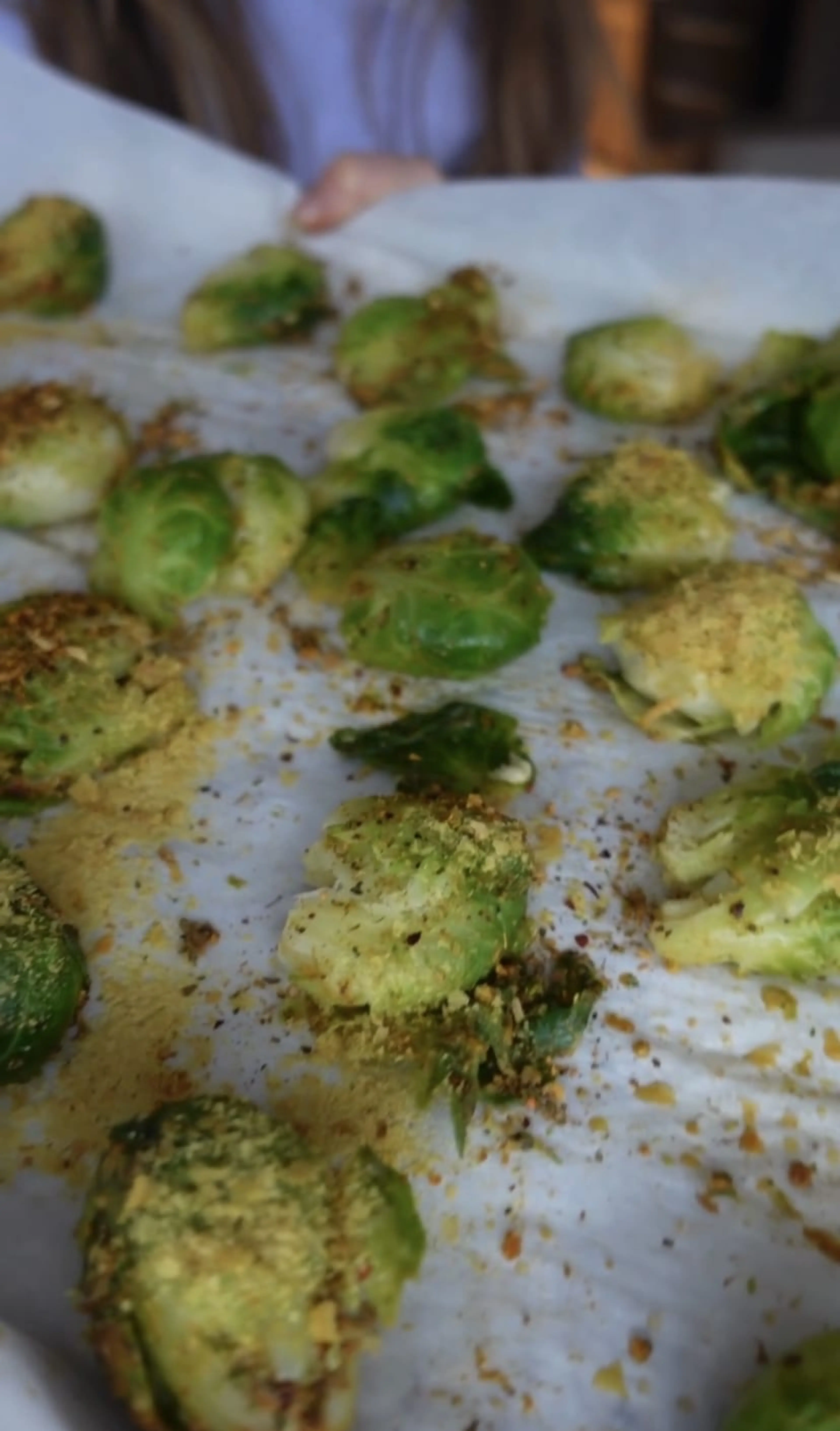 Vegan Spicy Smashed Brussel Sprouts
