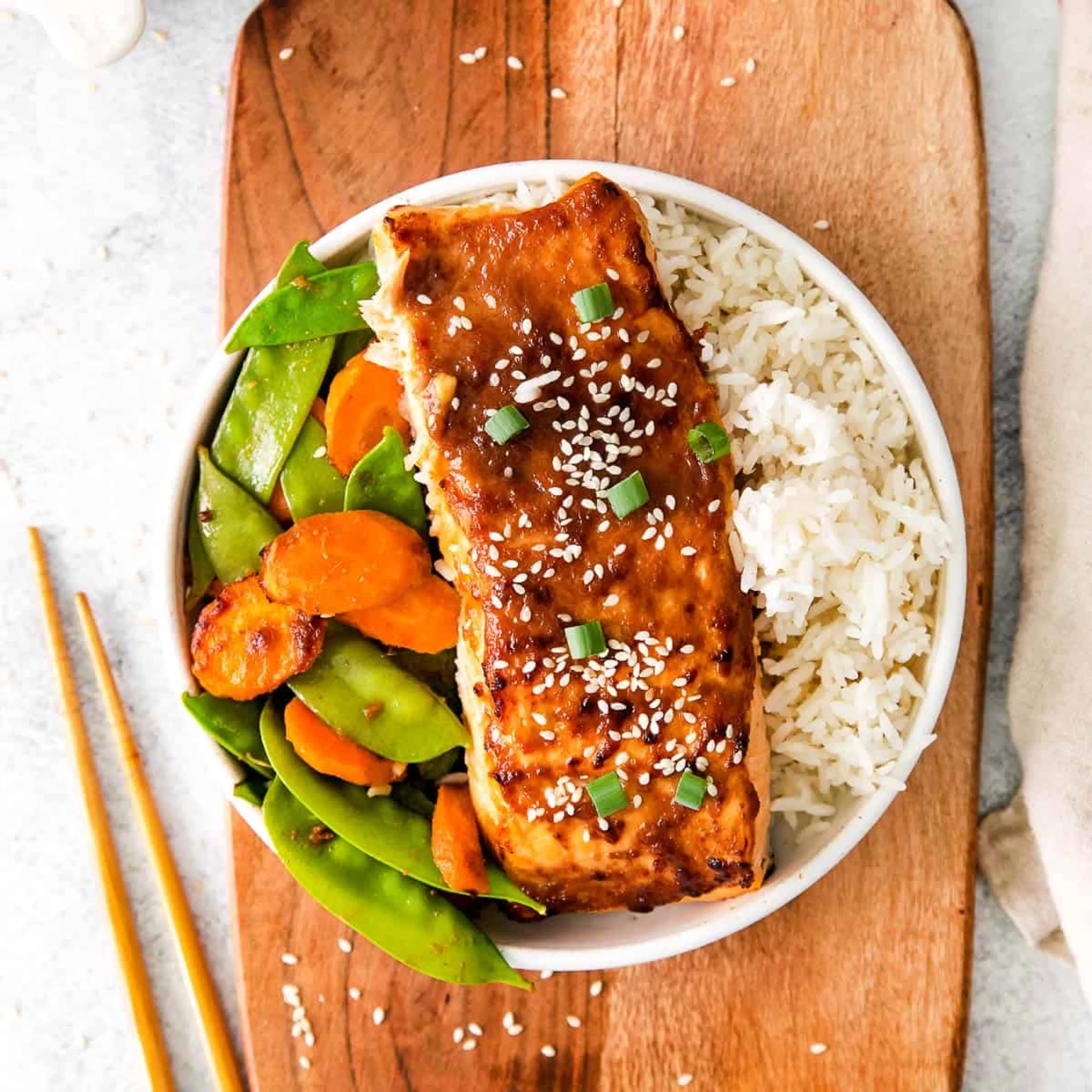 Air Fryer Miso Glazed Salmon and Vegetables