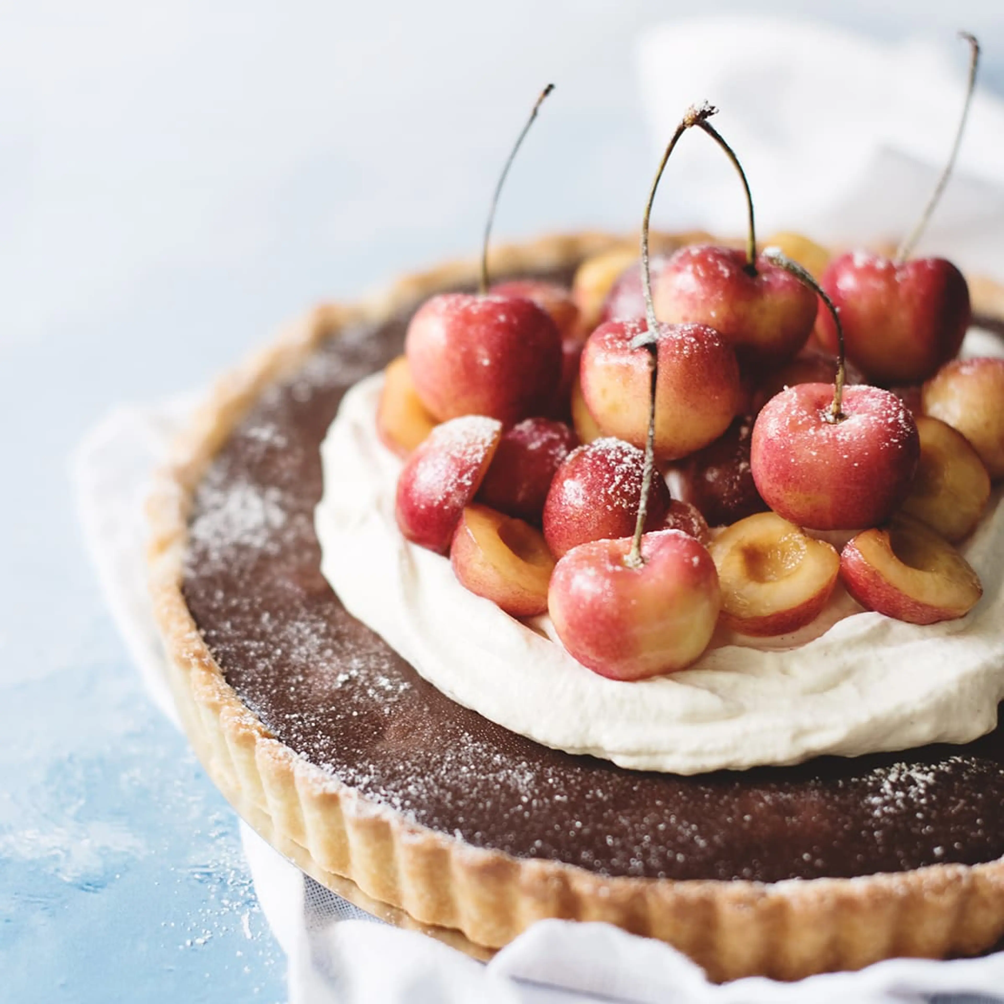 Chocolate Cherry Tart with Cardamom Cream