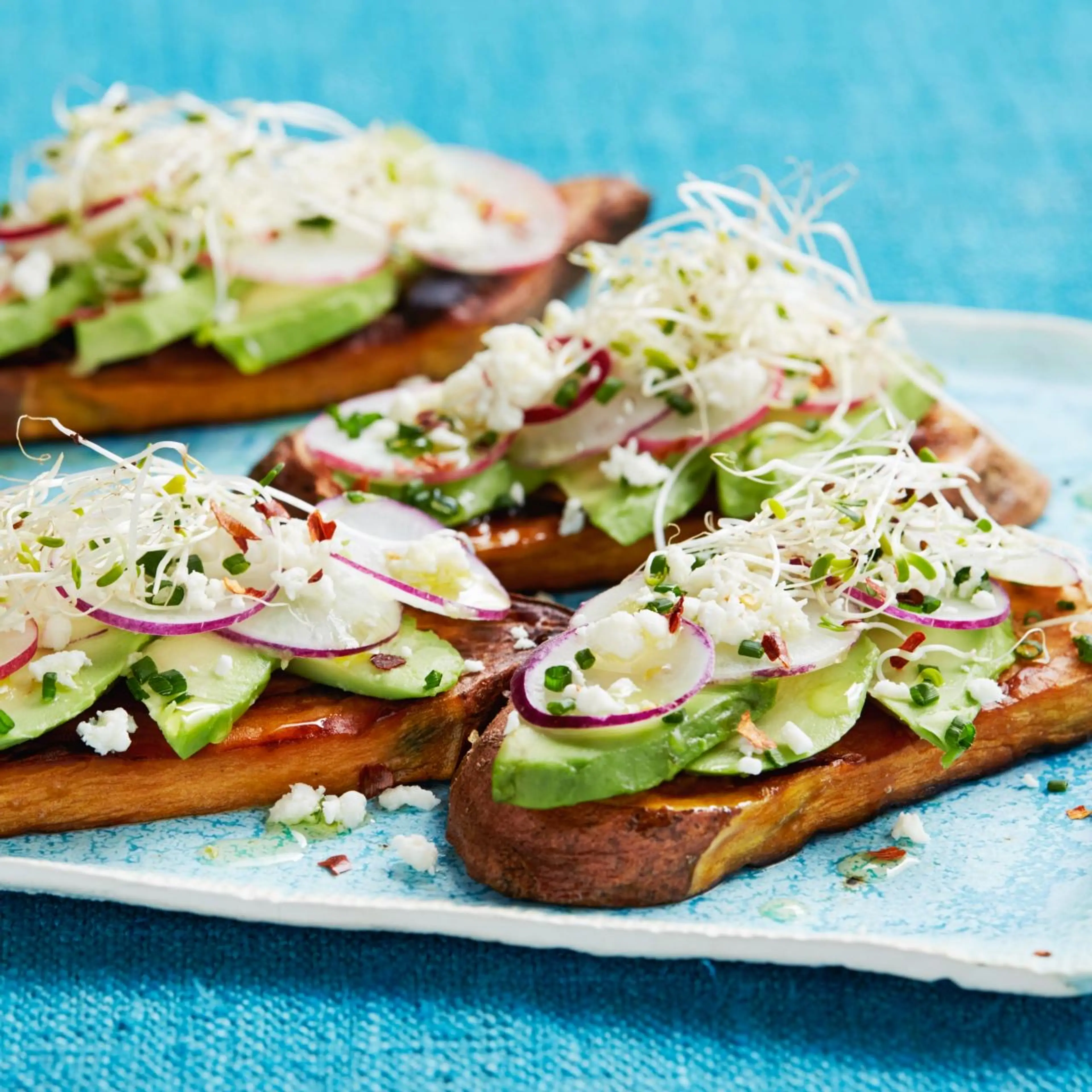 Sweet Potato Toast with Avocado and Sprouts