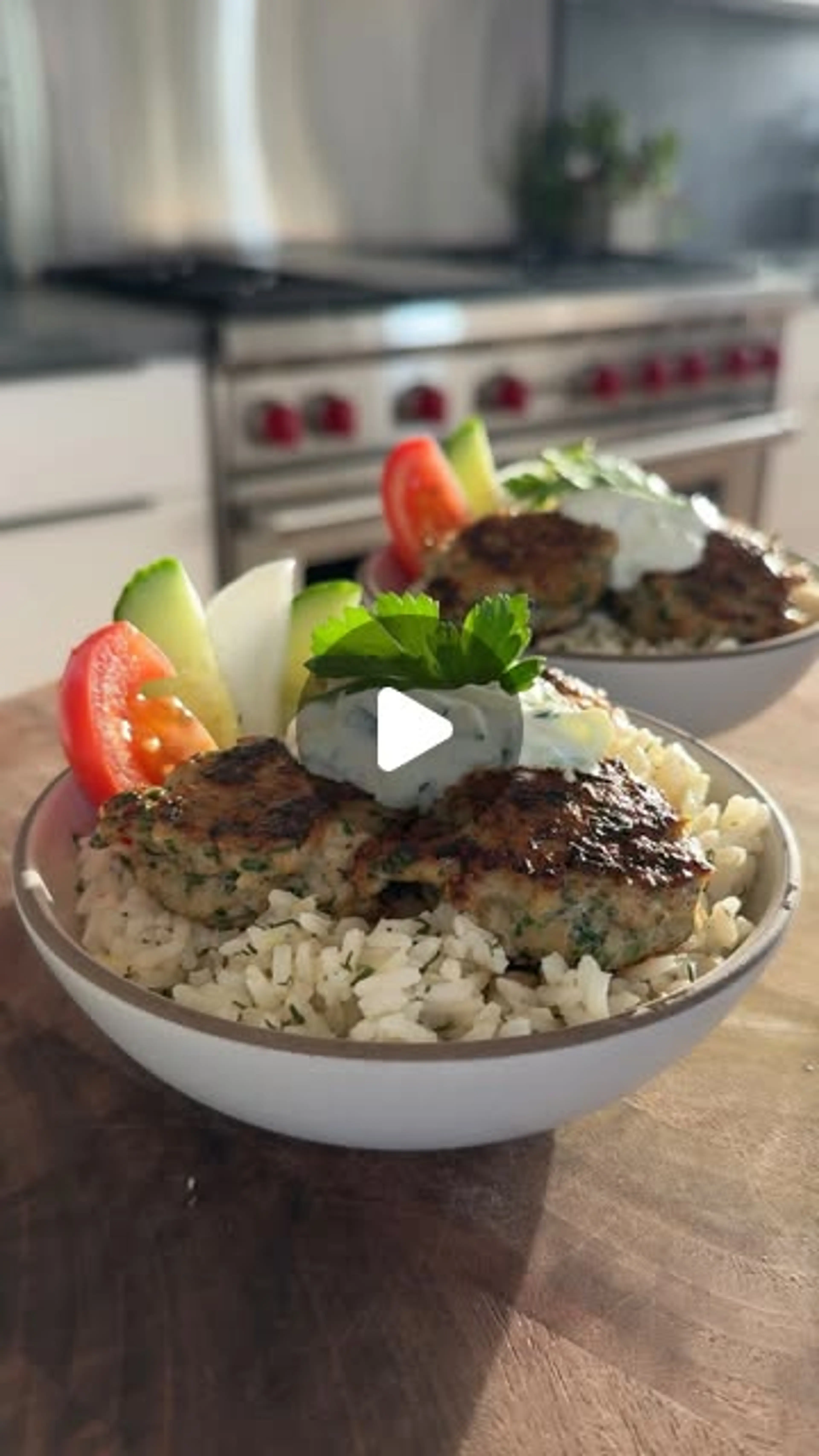 Chicken Kofta with Tzatziki and Lemon Dill Rice