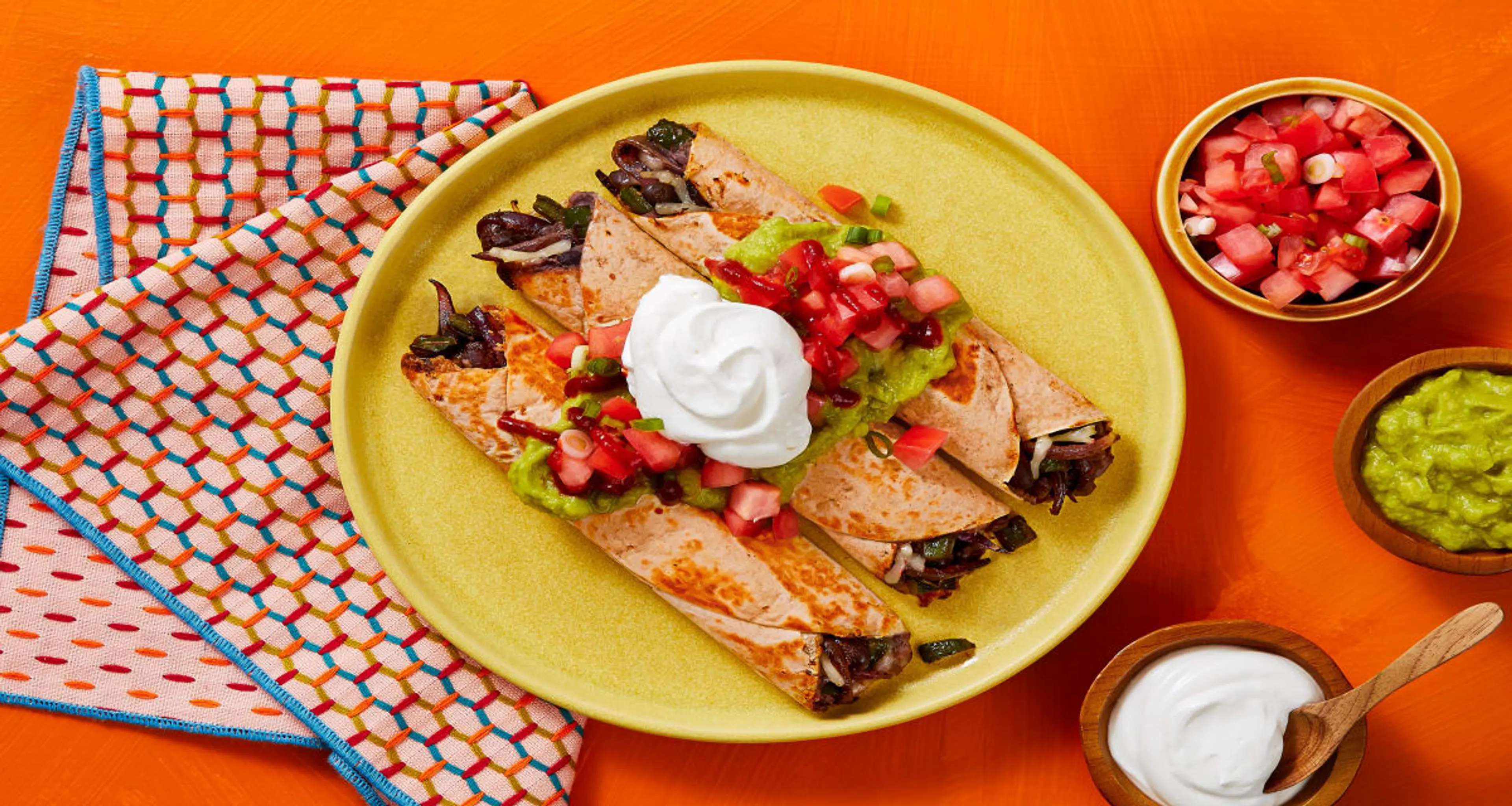 Black Bean and Poblano Flautas with Guacamole & Pico de Gall