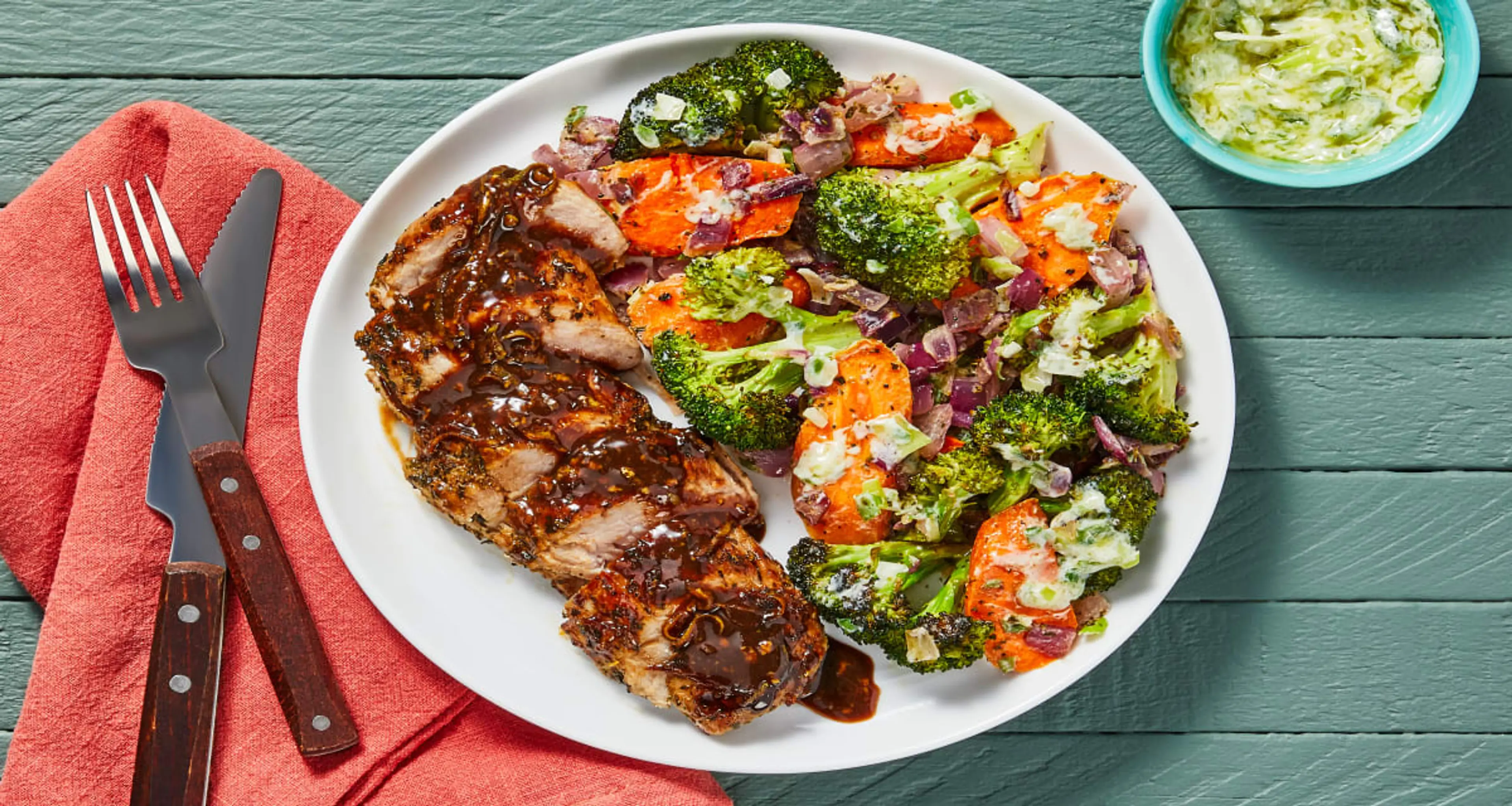 Balsamic-Glazed Pork Tenderloin with Roasted Veggie Jumble &