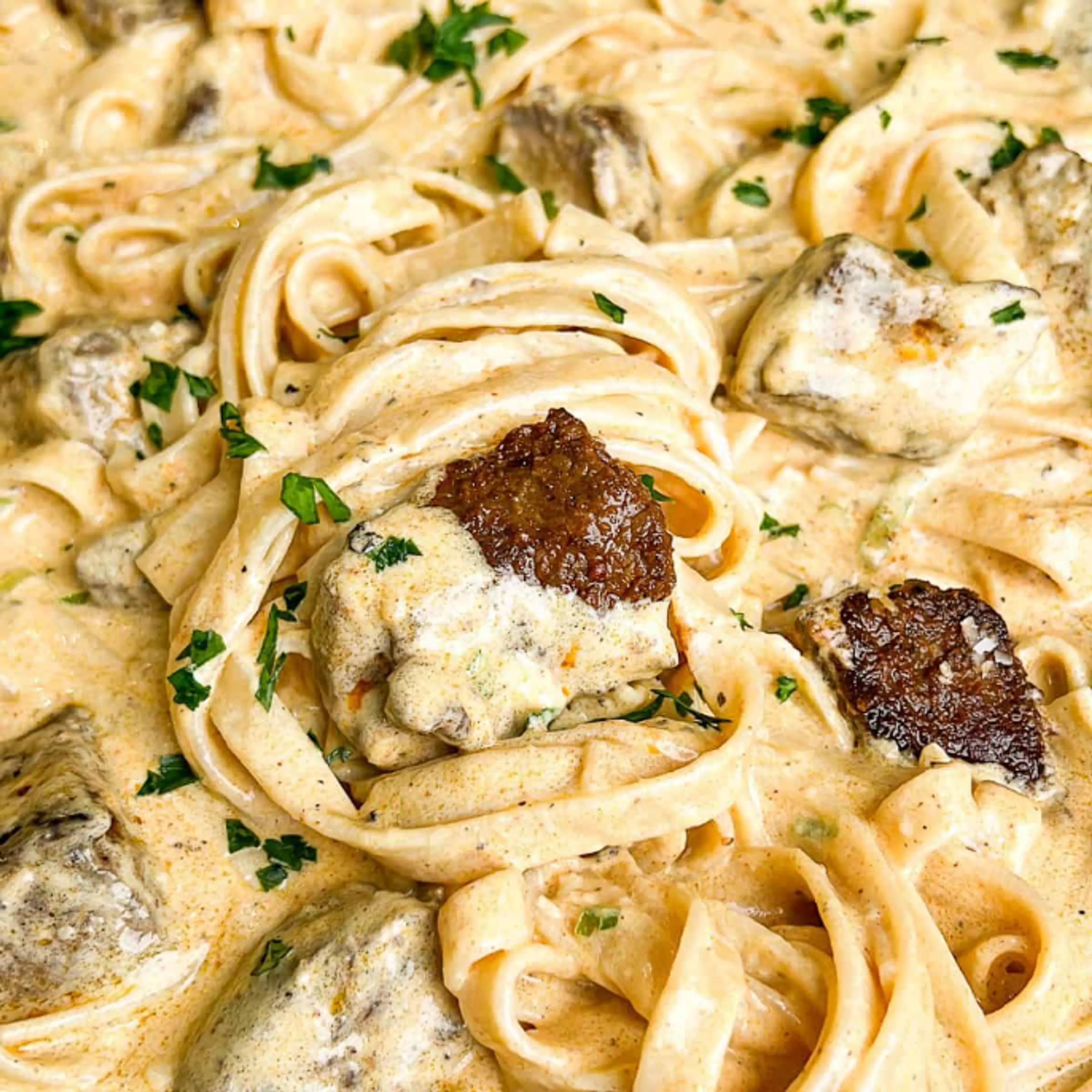 Garlic Butter Steak with Parmesan Alfredo