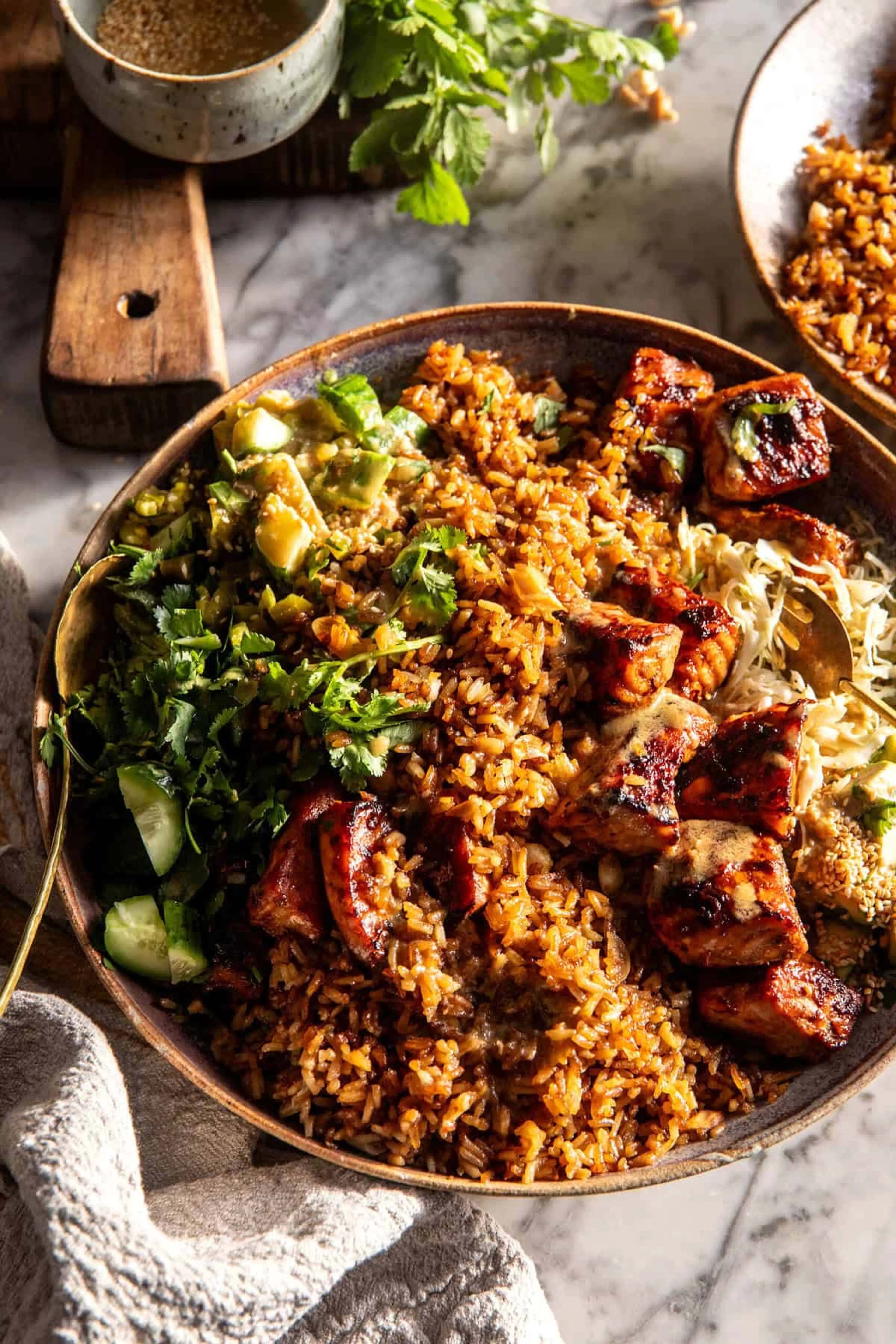 Spicy Chipotle Honey Salmon Rice Salad.