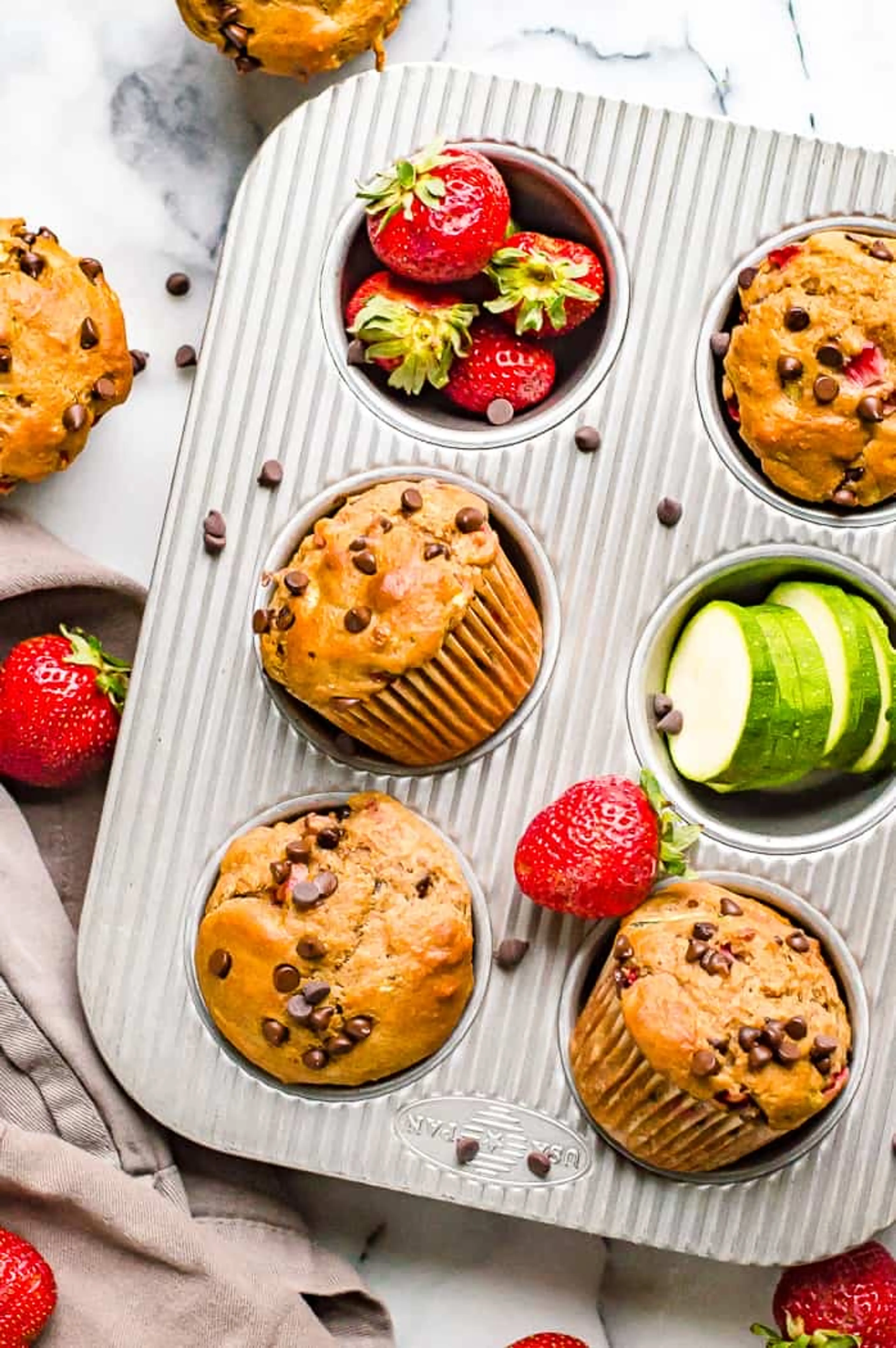 Chocolate Chip Zucchini Strawberry Muffins