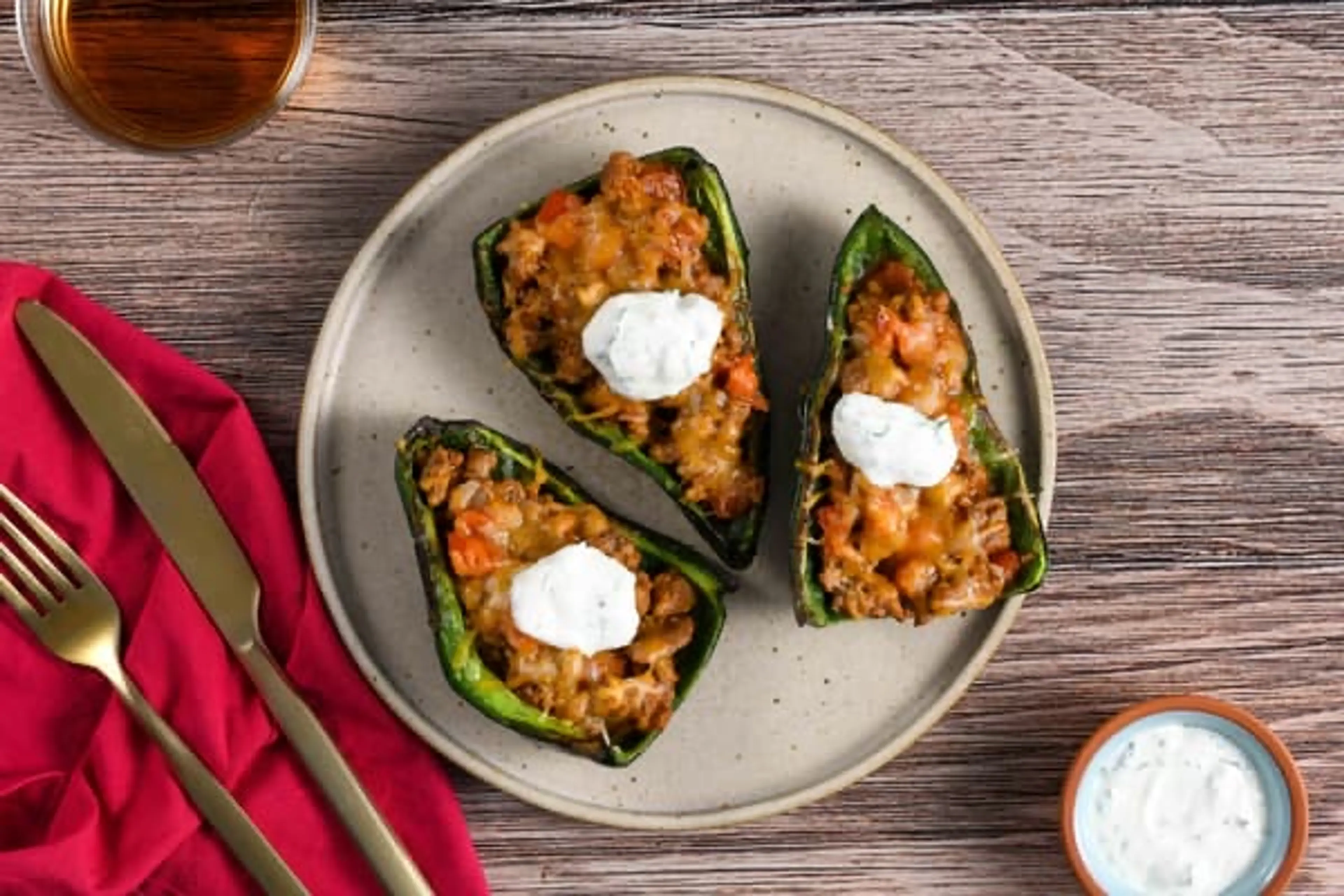 Beef and Tomato Tinga Stuffed Poblanos