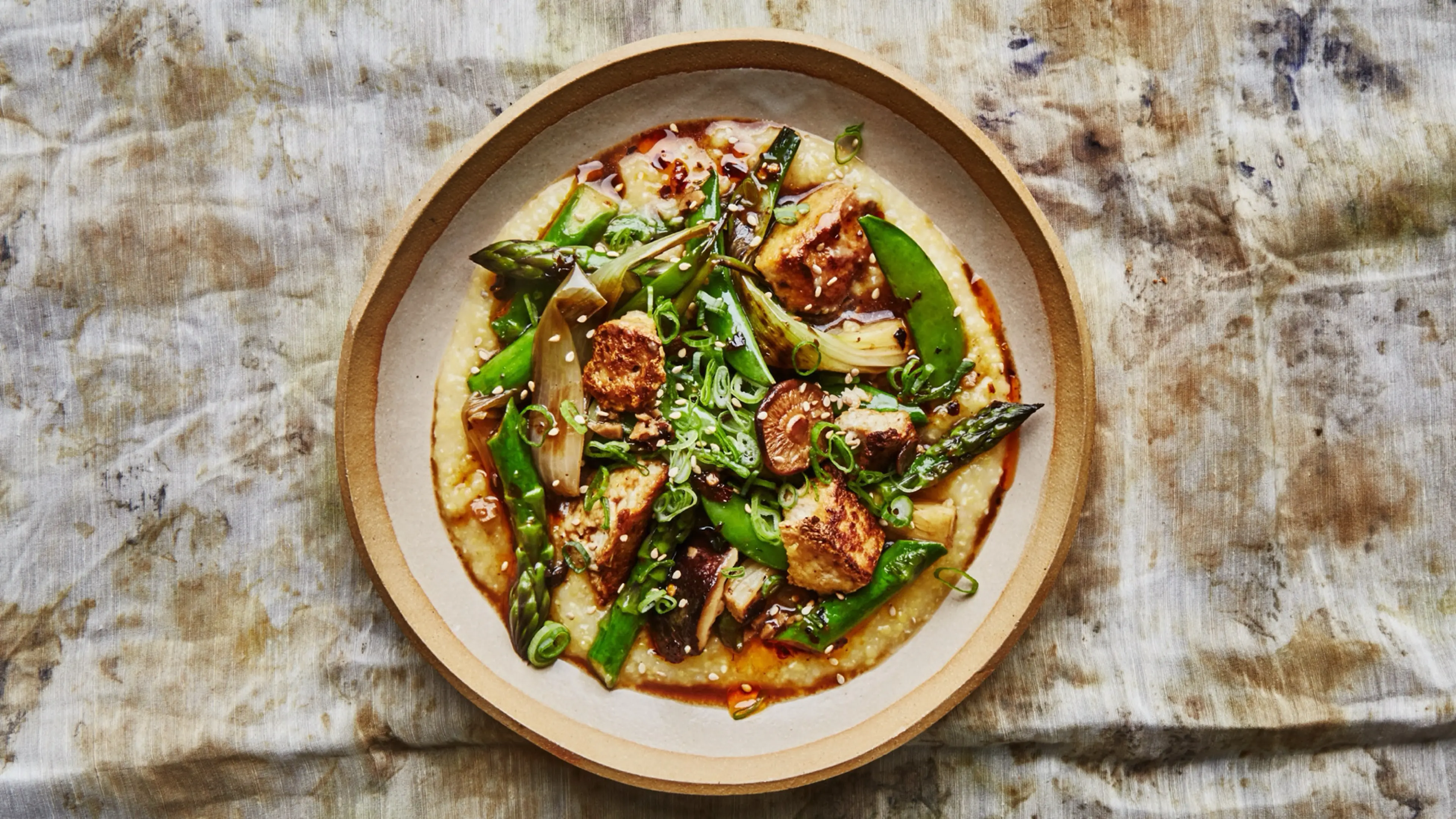 Braised Spring Veg With Miso Polenta