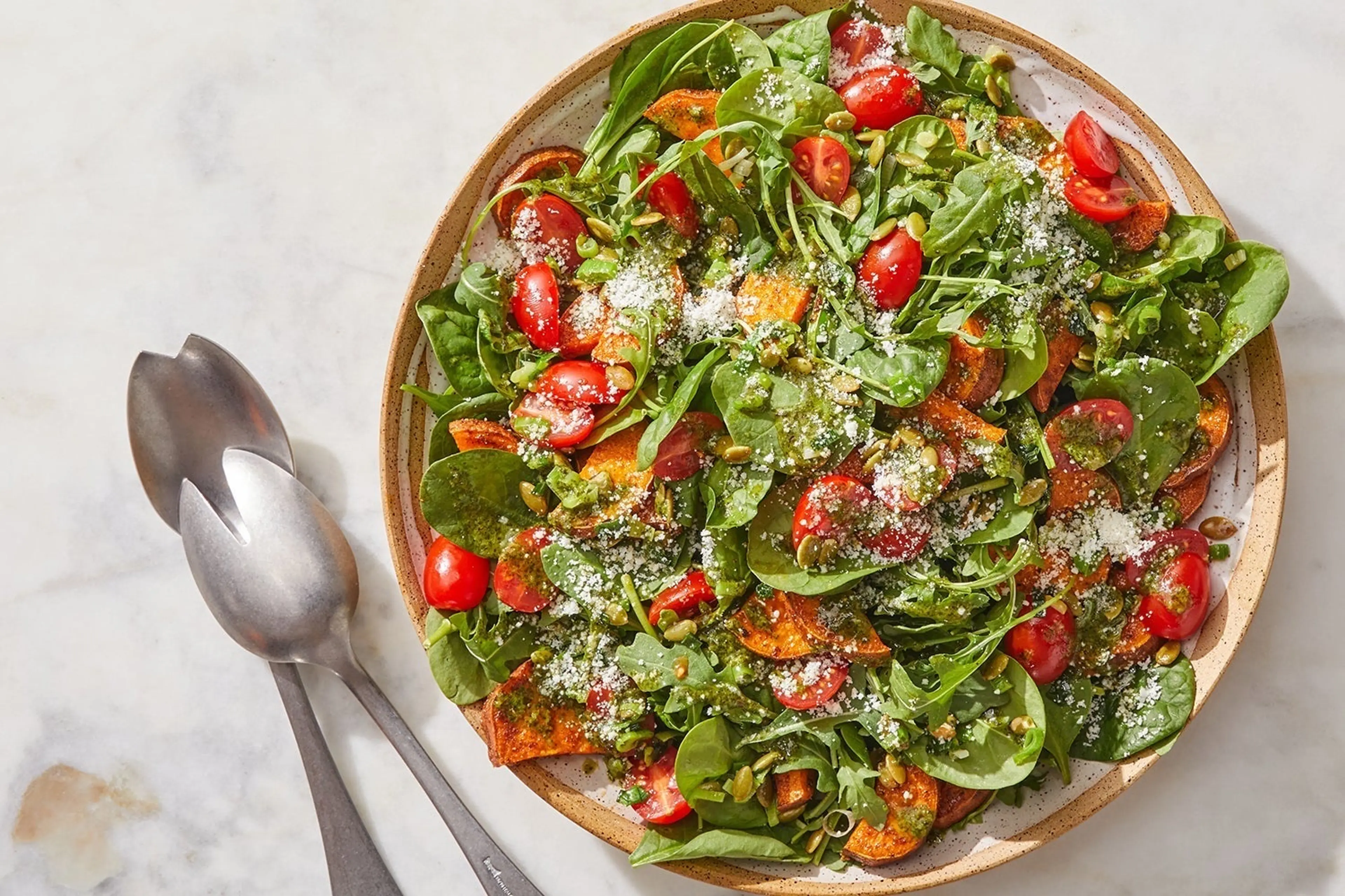 Roasted Sweet Potato Salad with Cotija & Cilantro-Lime Dress