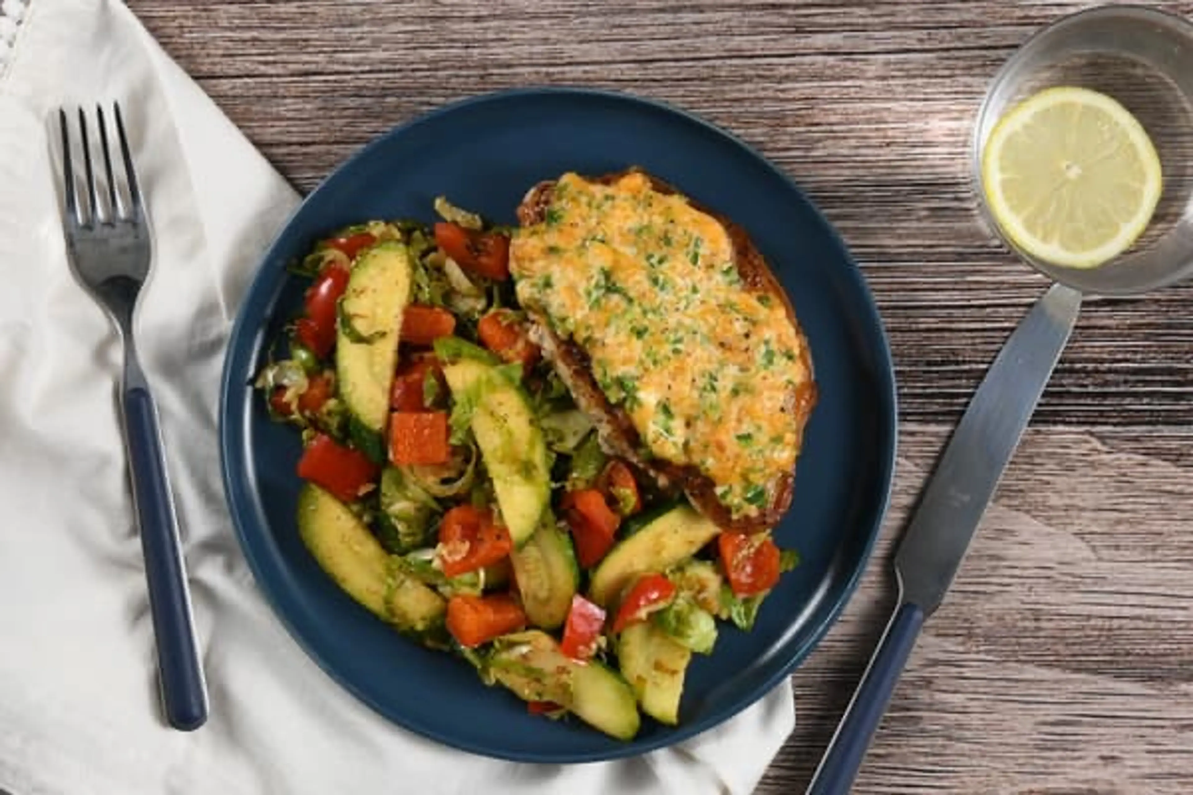 Jalapeño Popper Pork Chop with buttered vegetable medley