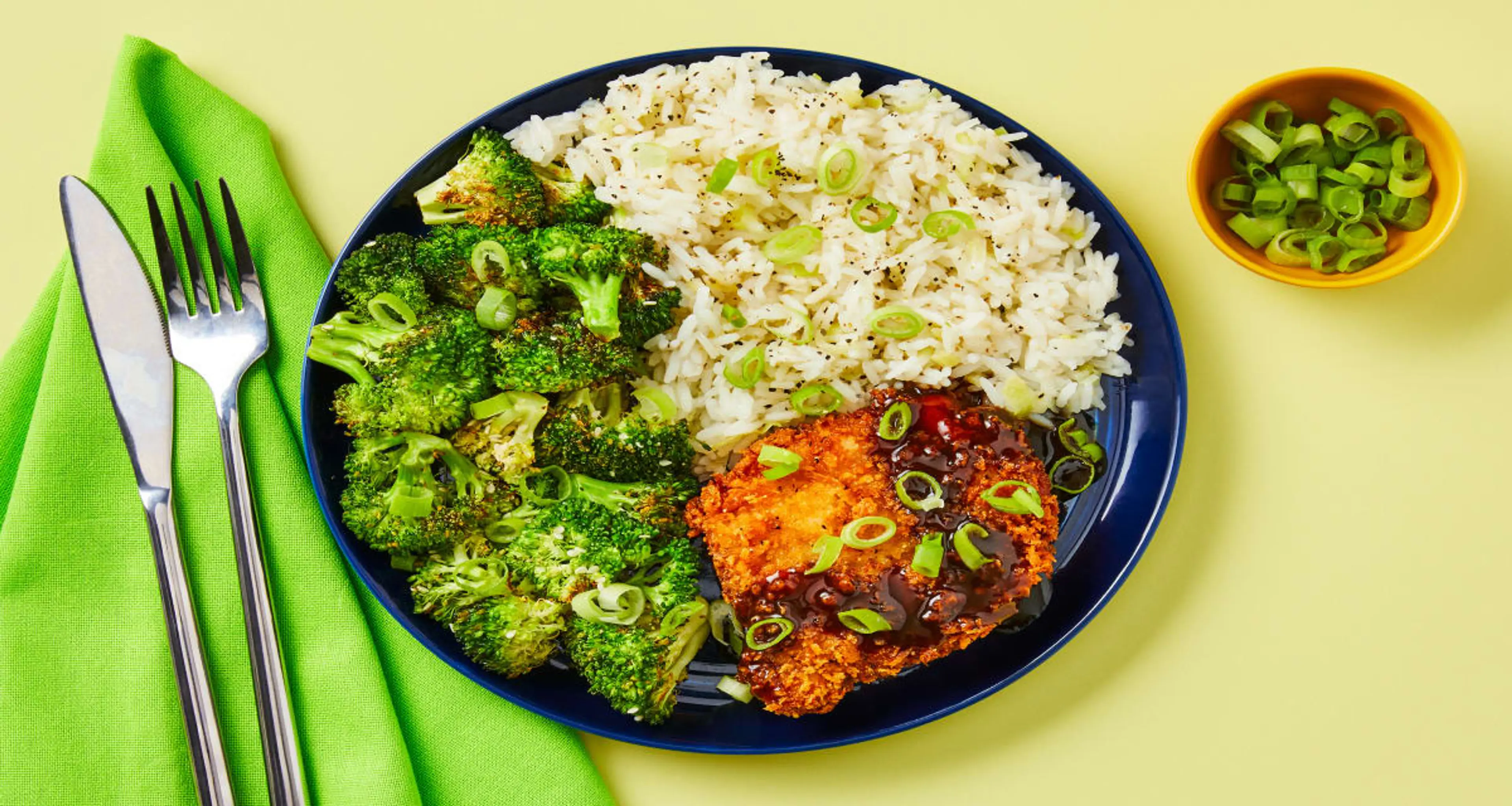 Chicken Katsu with Sesame Roasted Broccoli & Ginger Rice