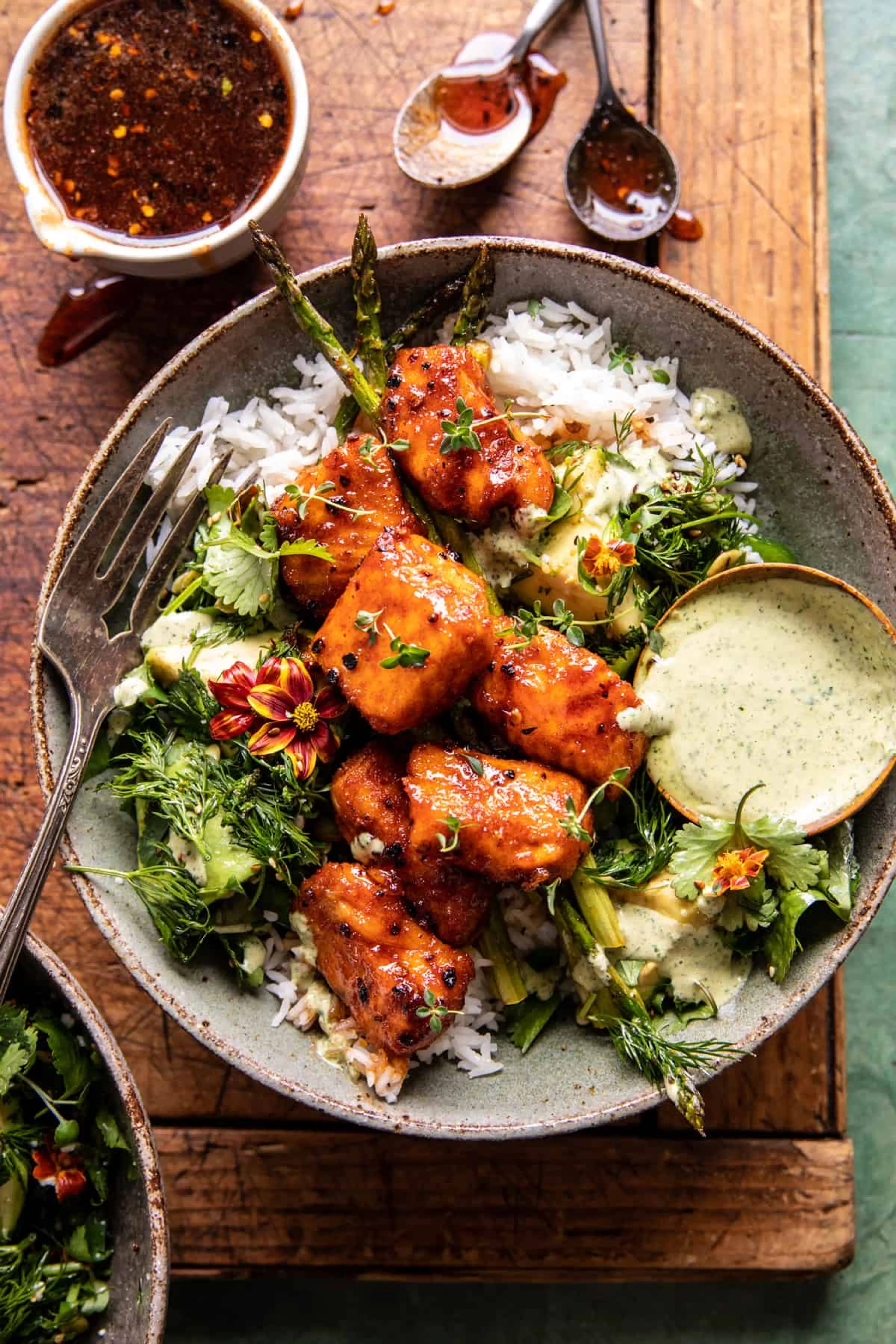 Hot Honey Crispy Salmon Bowls