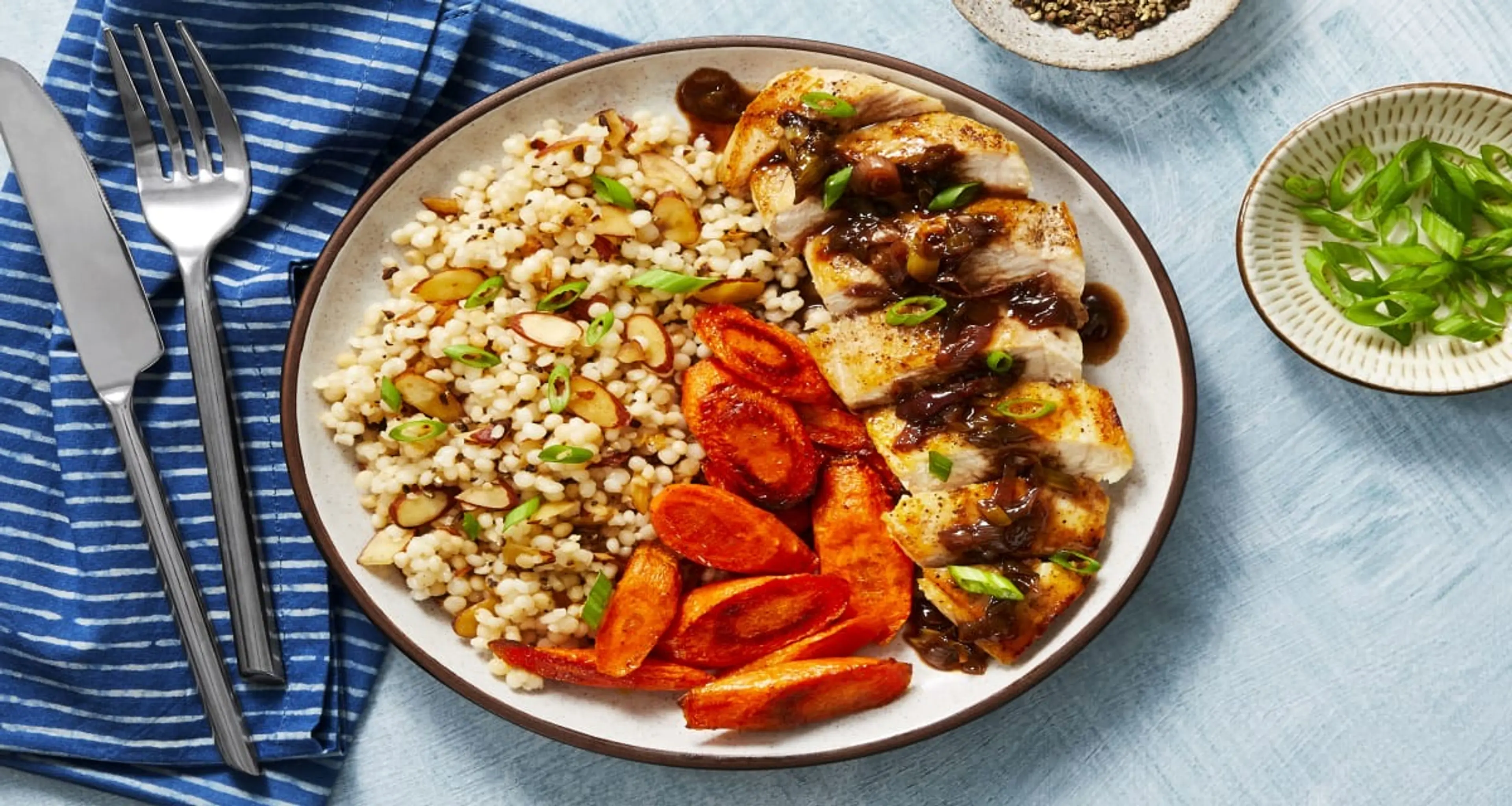 Cherry Balsamic Chicken with Almond Couscous & Roasted Carro