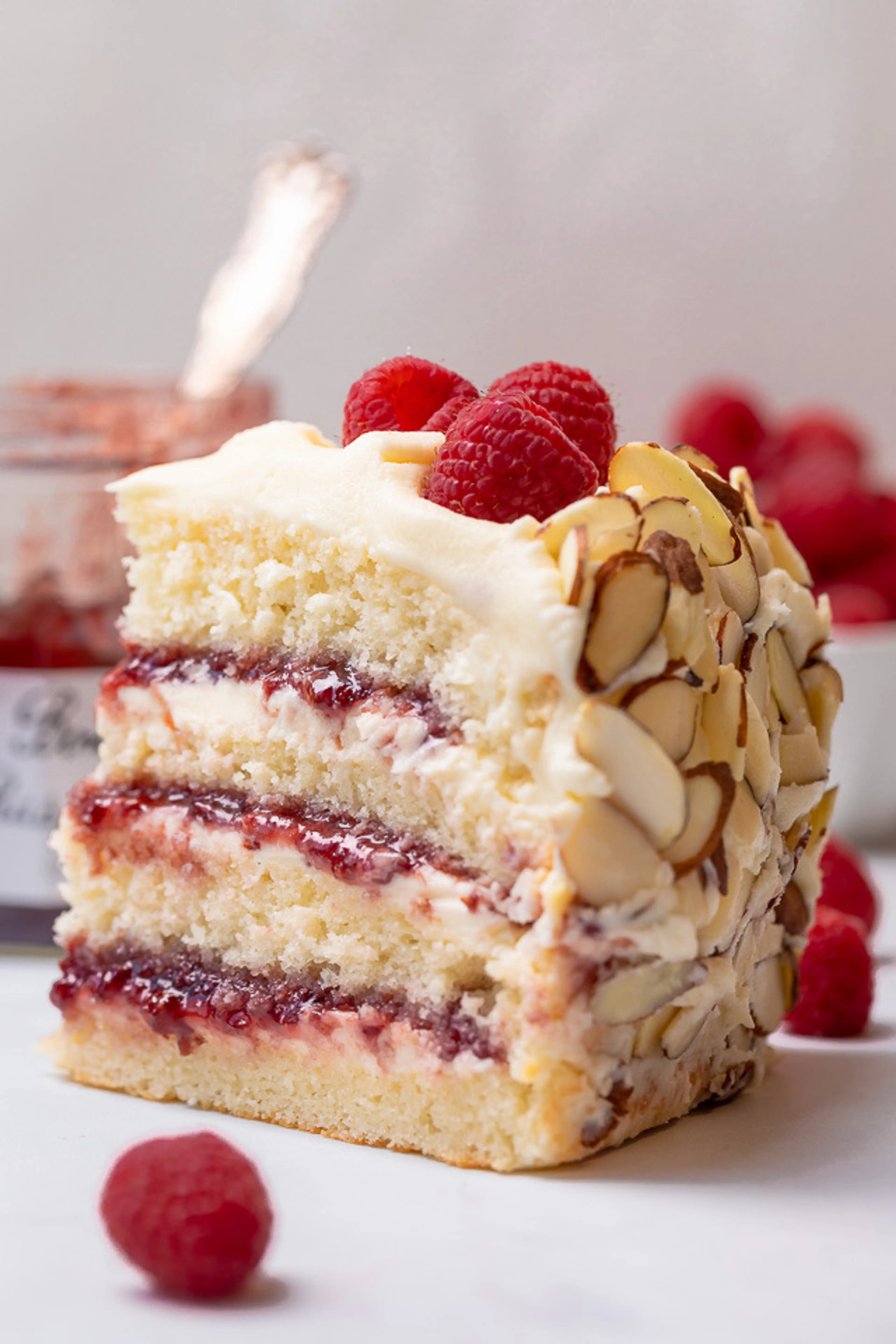 White Chocolate Almond Raspberry Cake