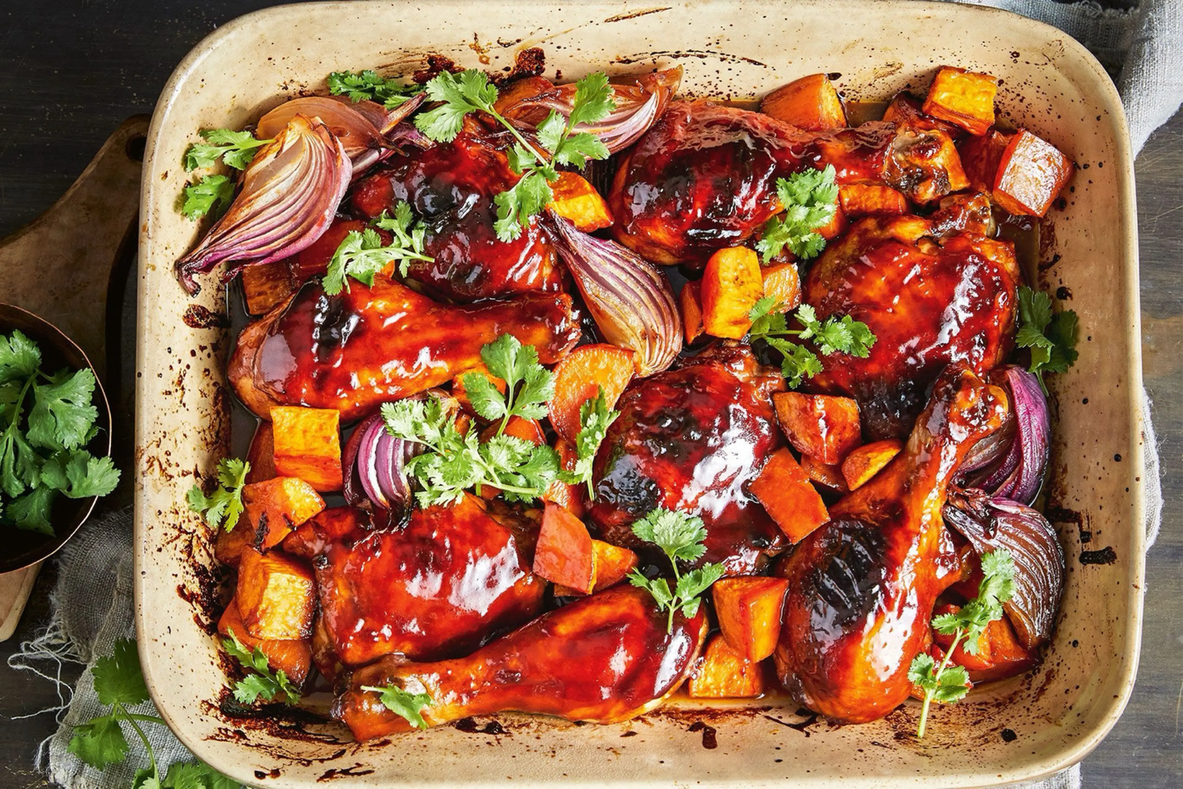 Sticky honey tamarind chicken tray bake recipe