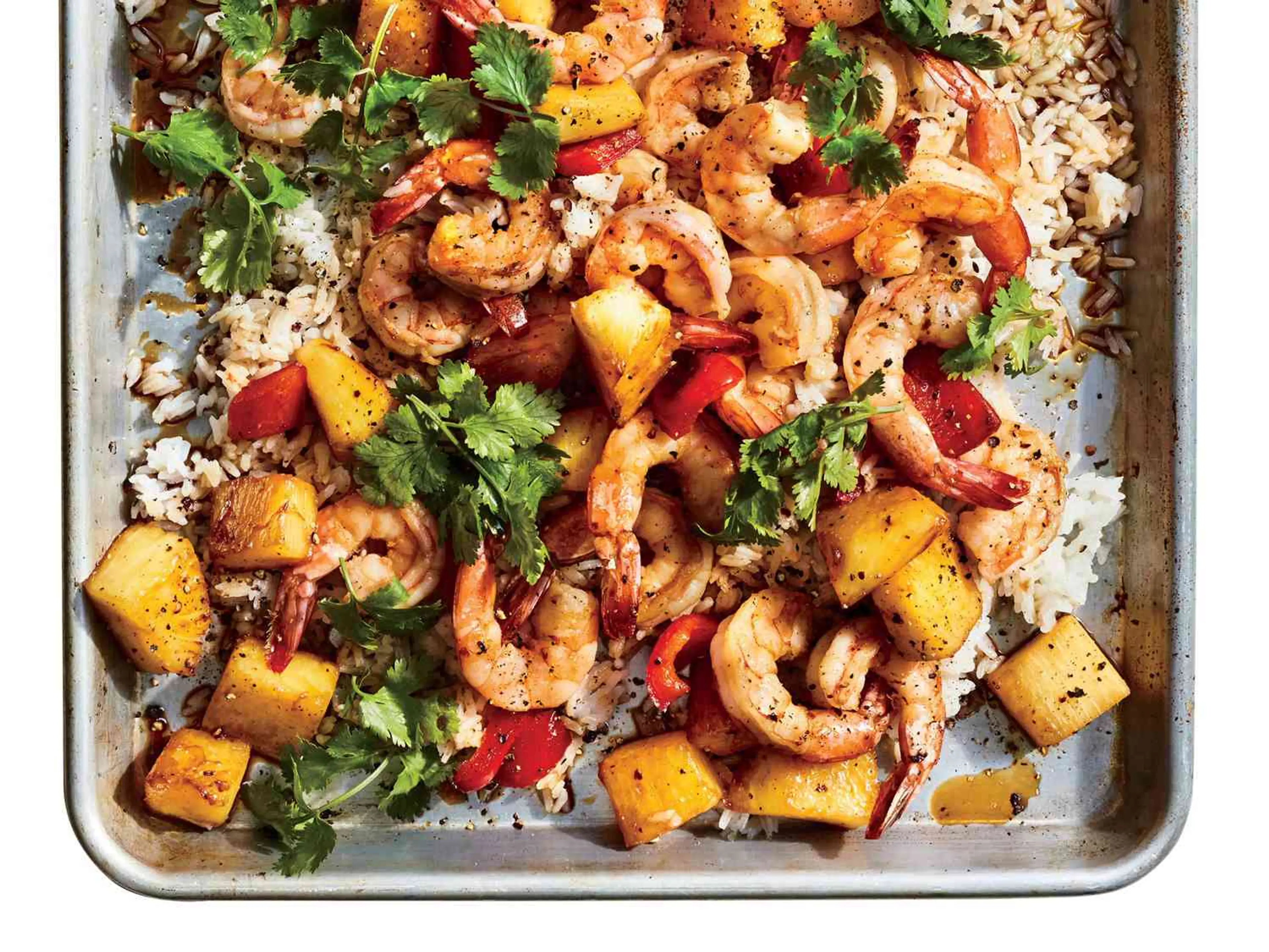 Sheet-Pan Shrimp, Pineapple & Peppers with Rice