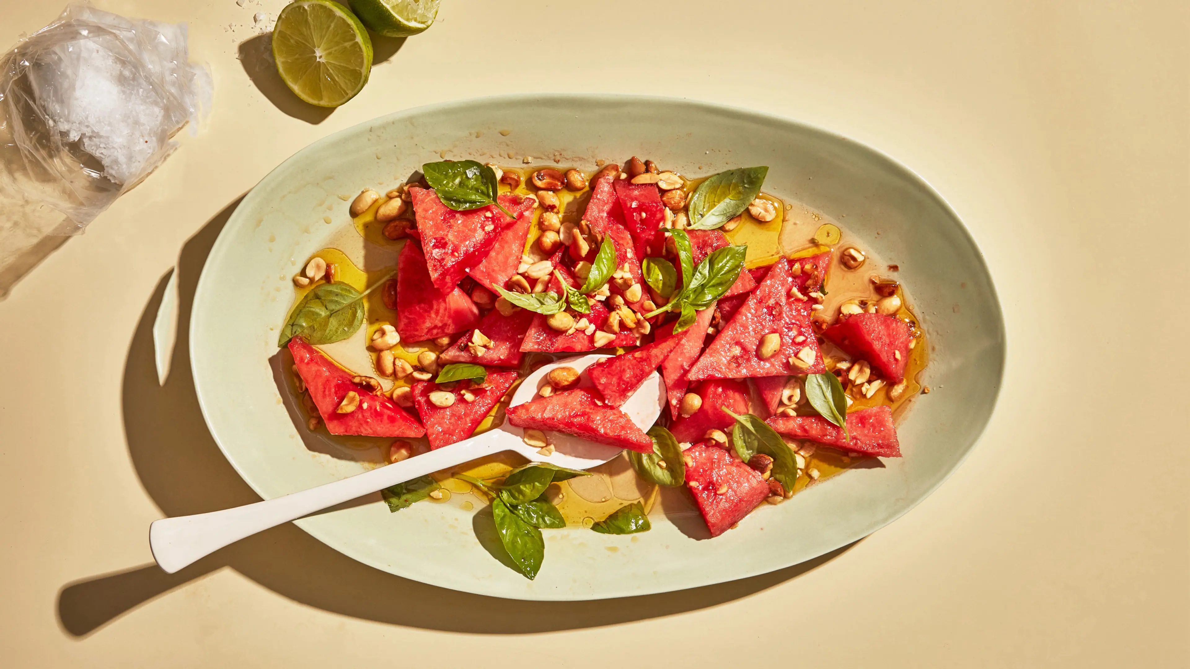 Watermelon With Lime Dressing and Peanuts