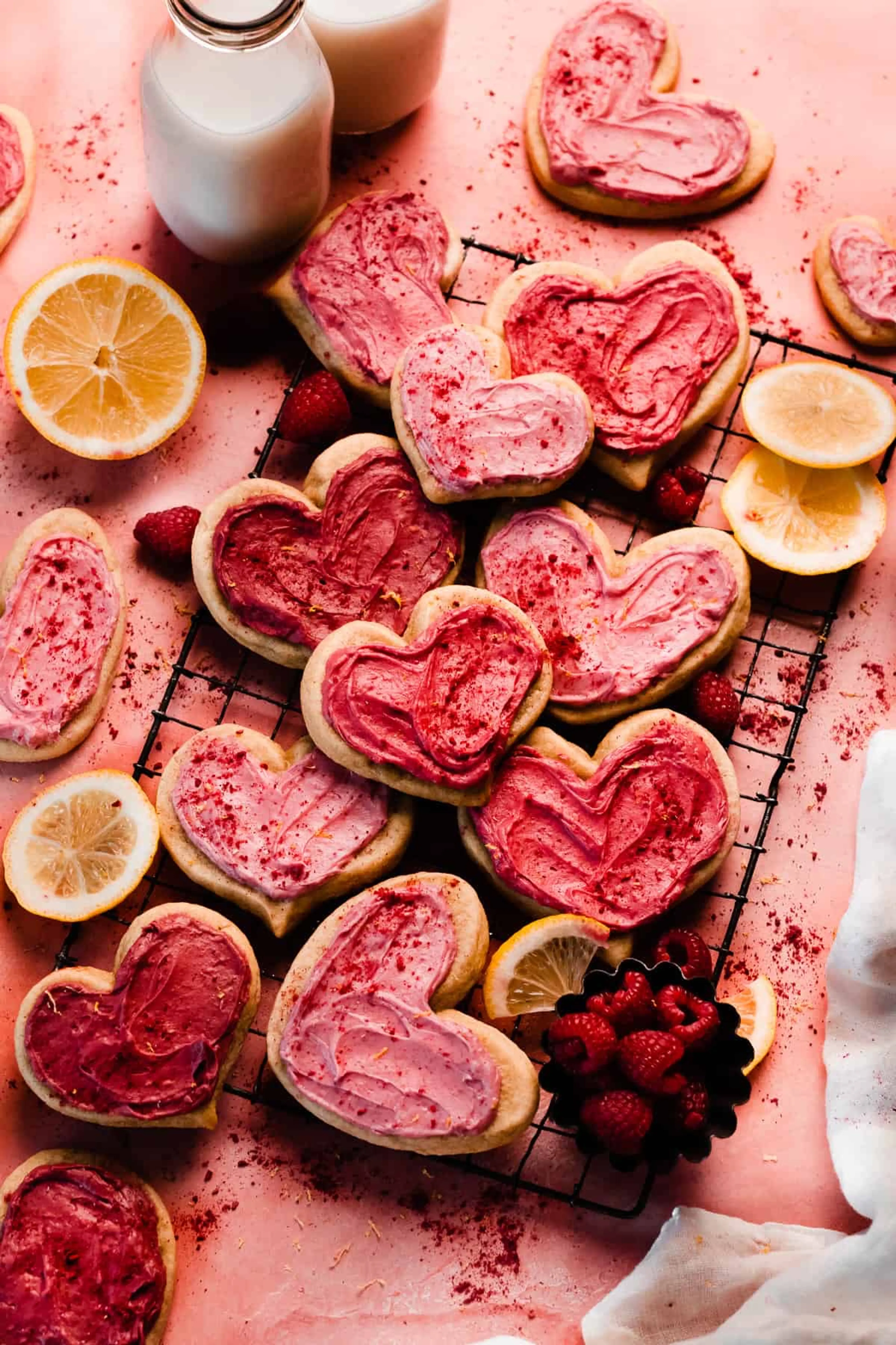 Heart Cutout Cookies with Raspberry Lemon Cream Cheese Frost