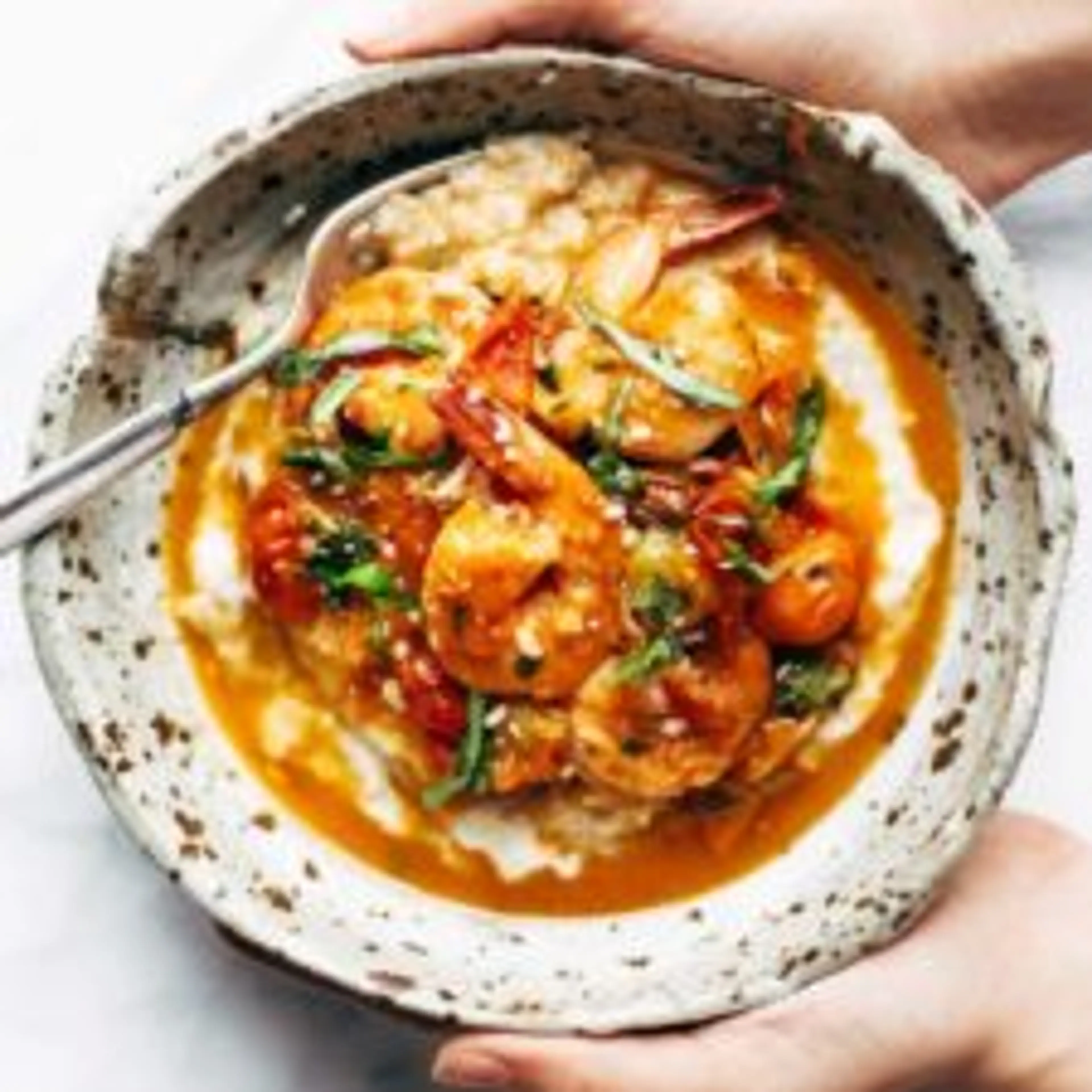 Garlic Basil Shrimp and Grits