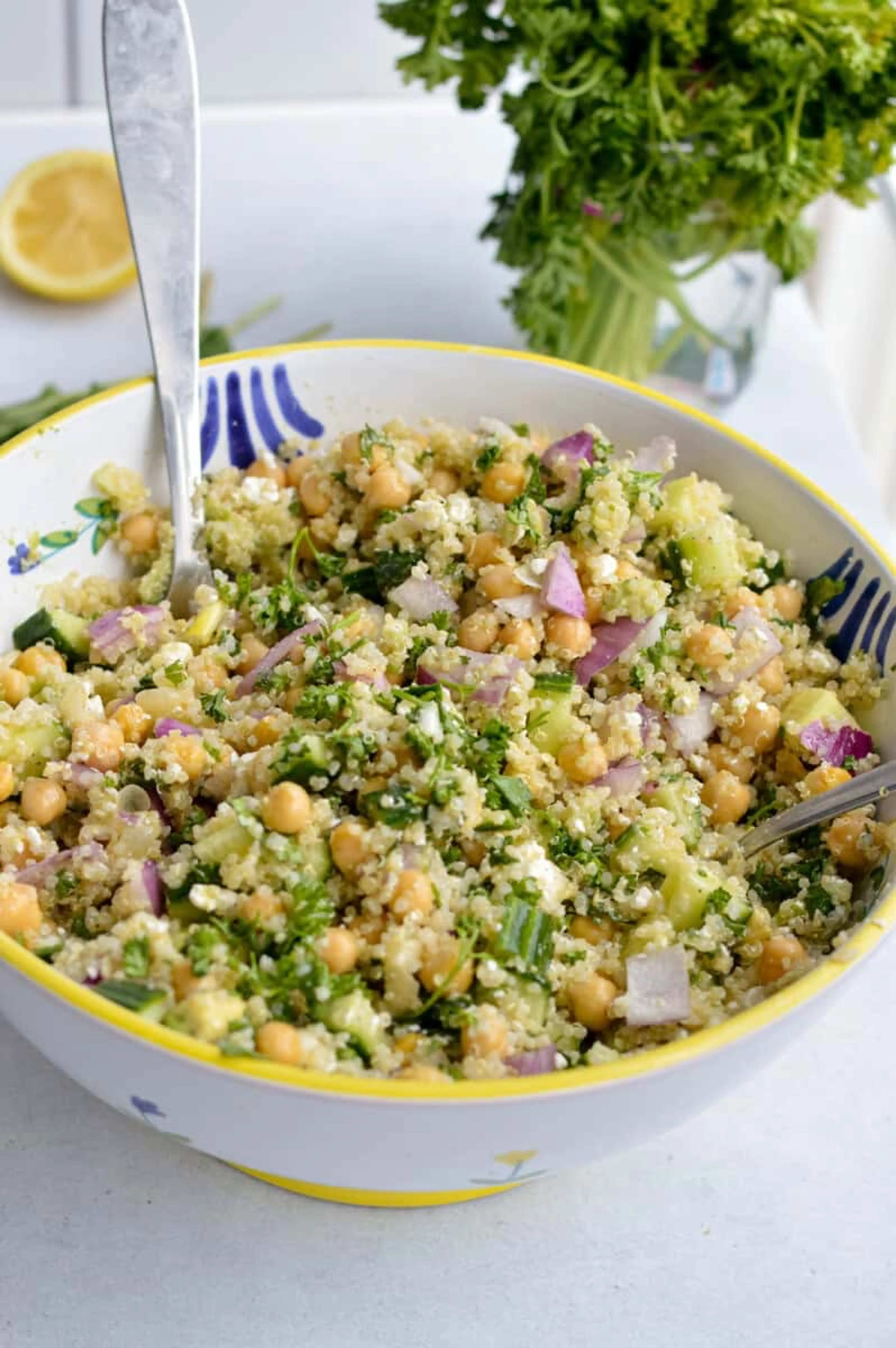 Chickpea Feta Cucumber Quinoa Salad