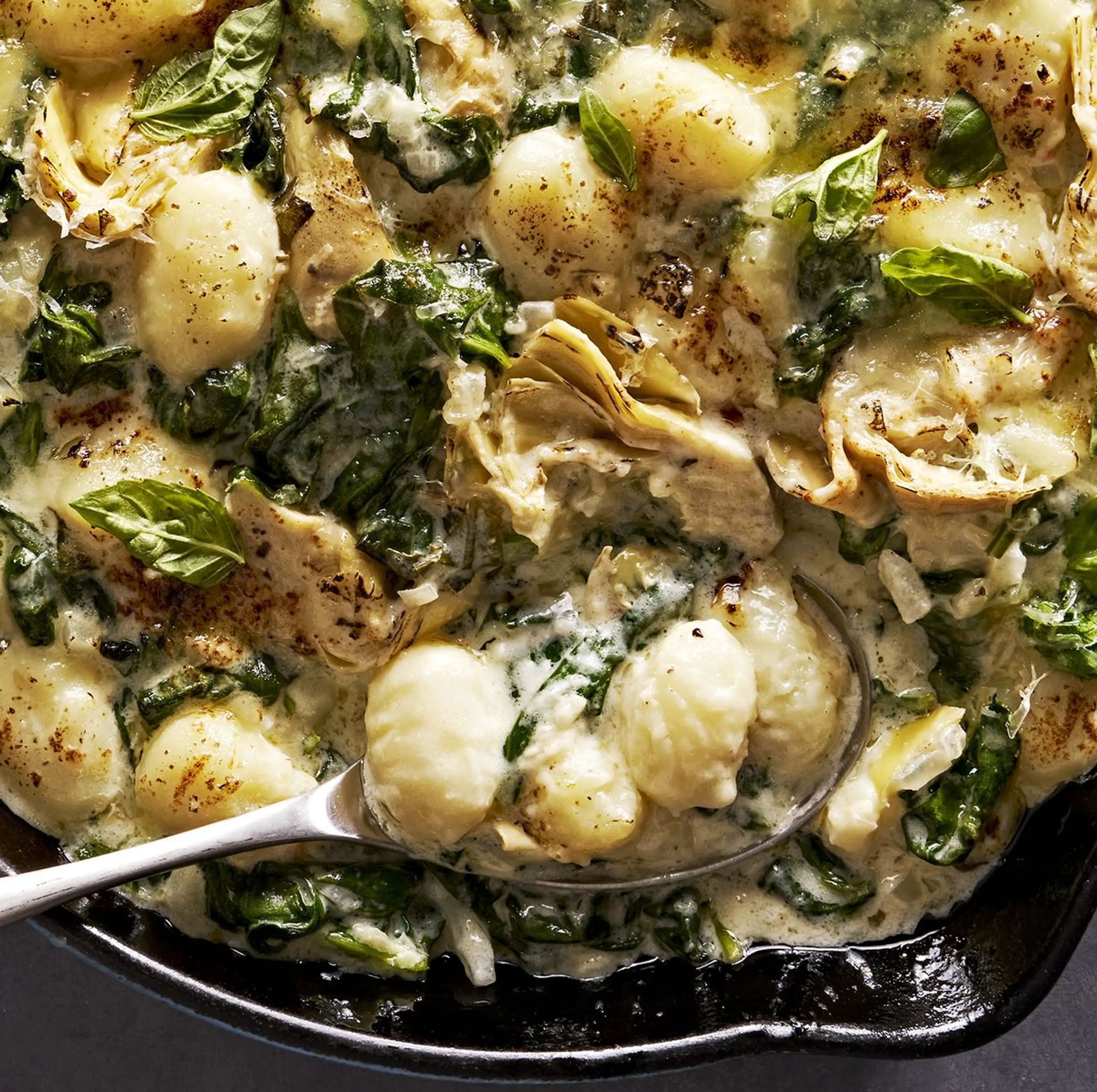 One-Pan Creamy Spinach-Artichoke Gnocchi