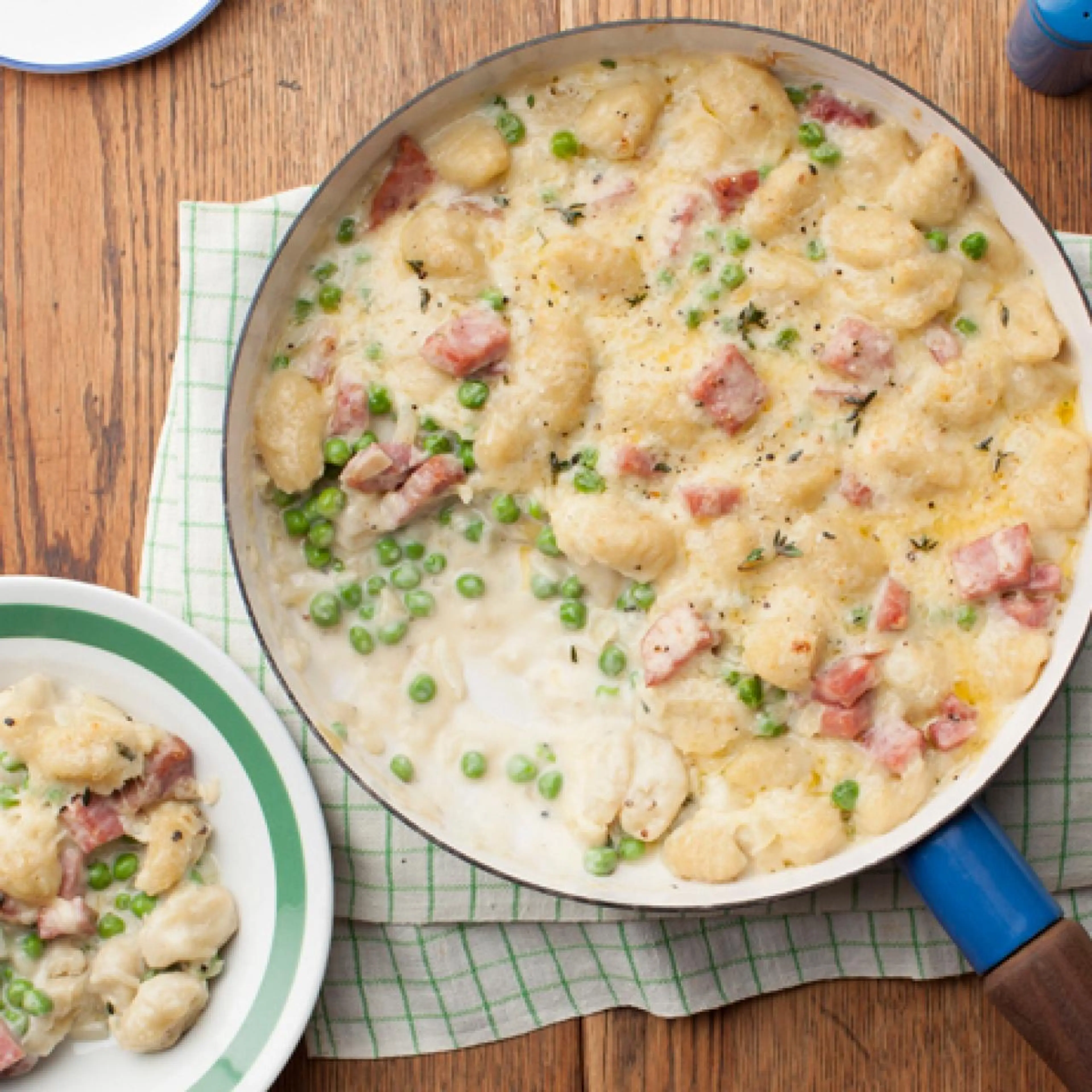 Cheesy Gnocchi Casserole with Ham and Peas