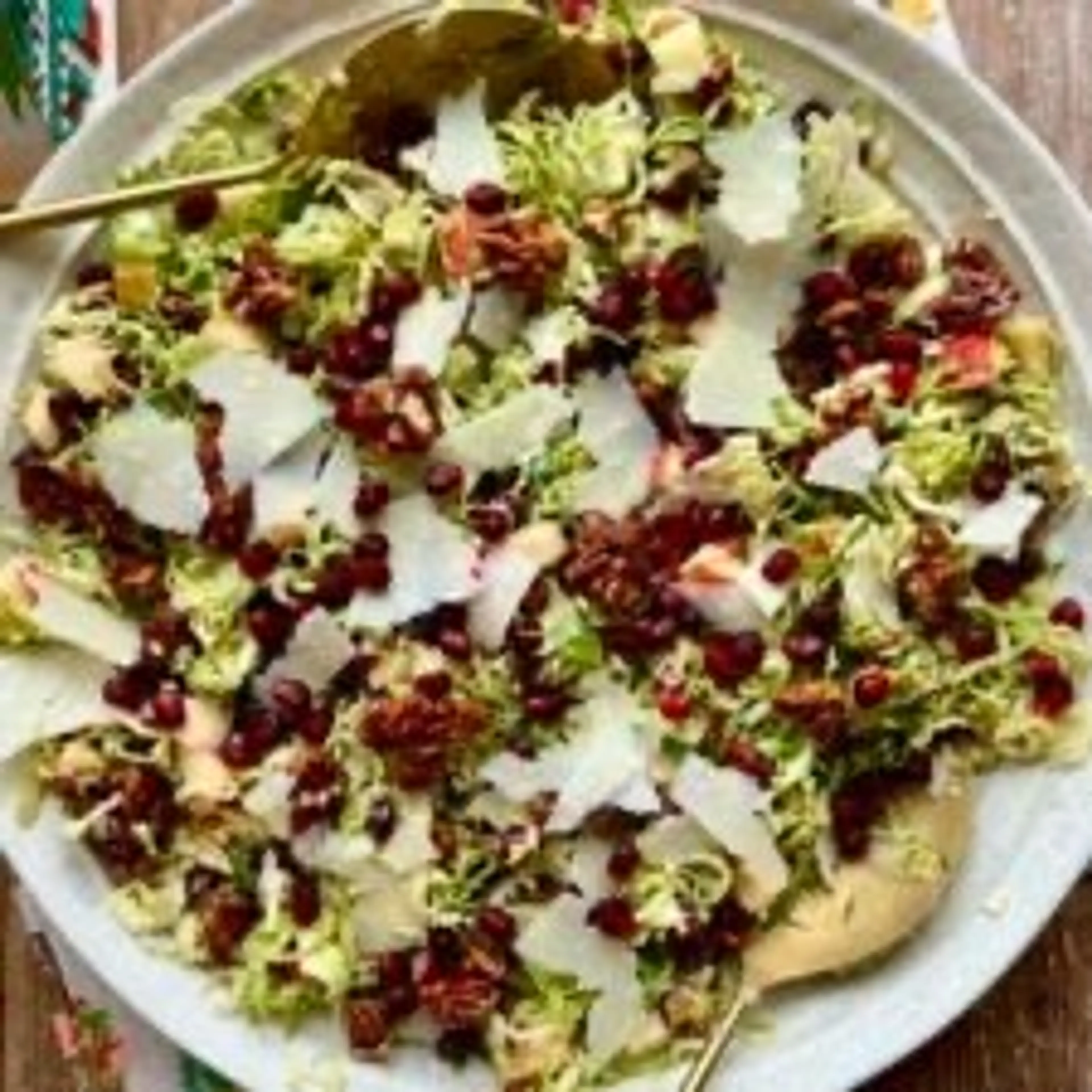 Shaved Brussels Sprout Salad w Pomegranate & Candied Pecan