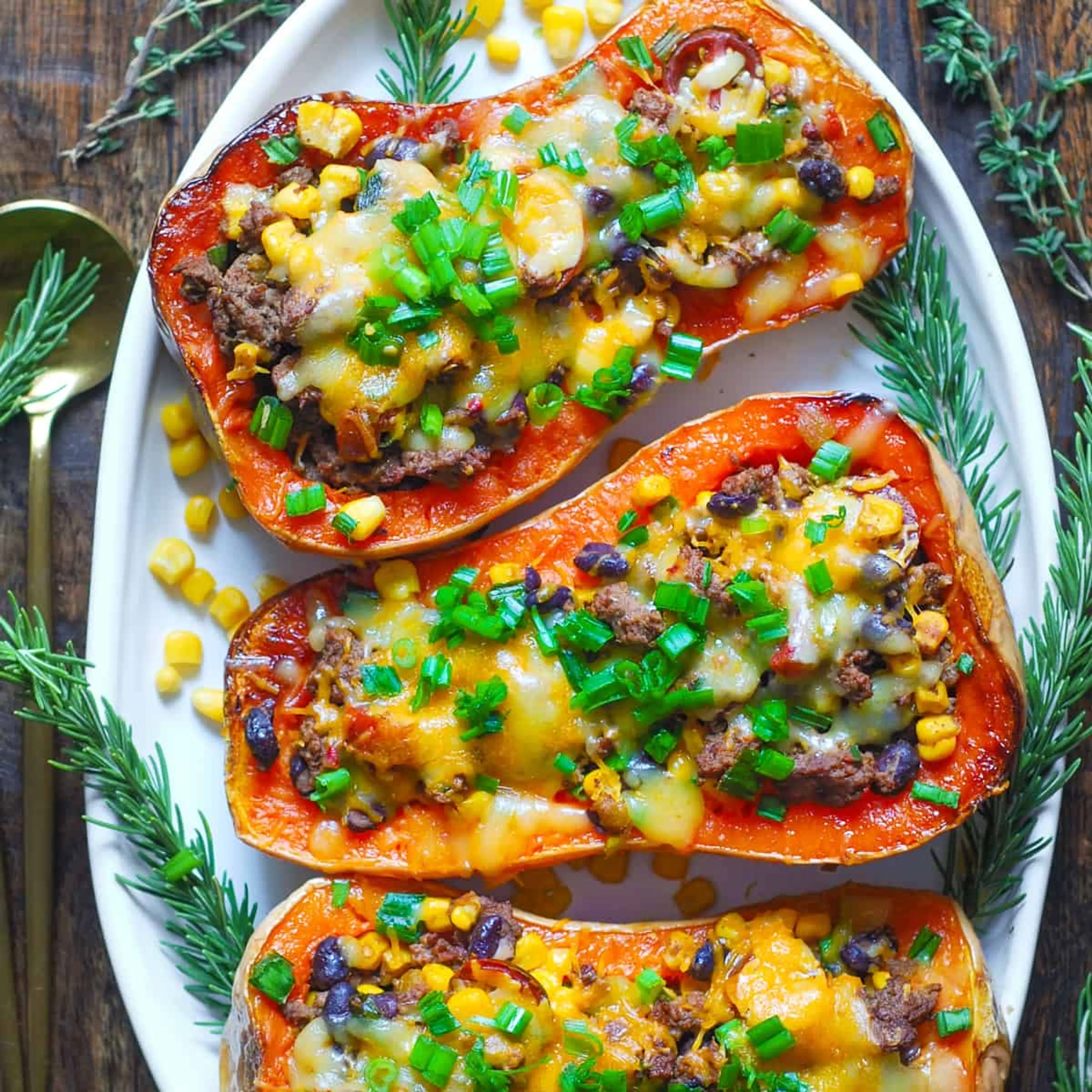 Southwestern Ground Beef Stuffed Butternut Squash