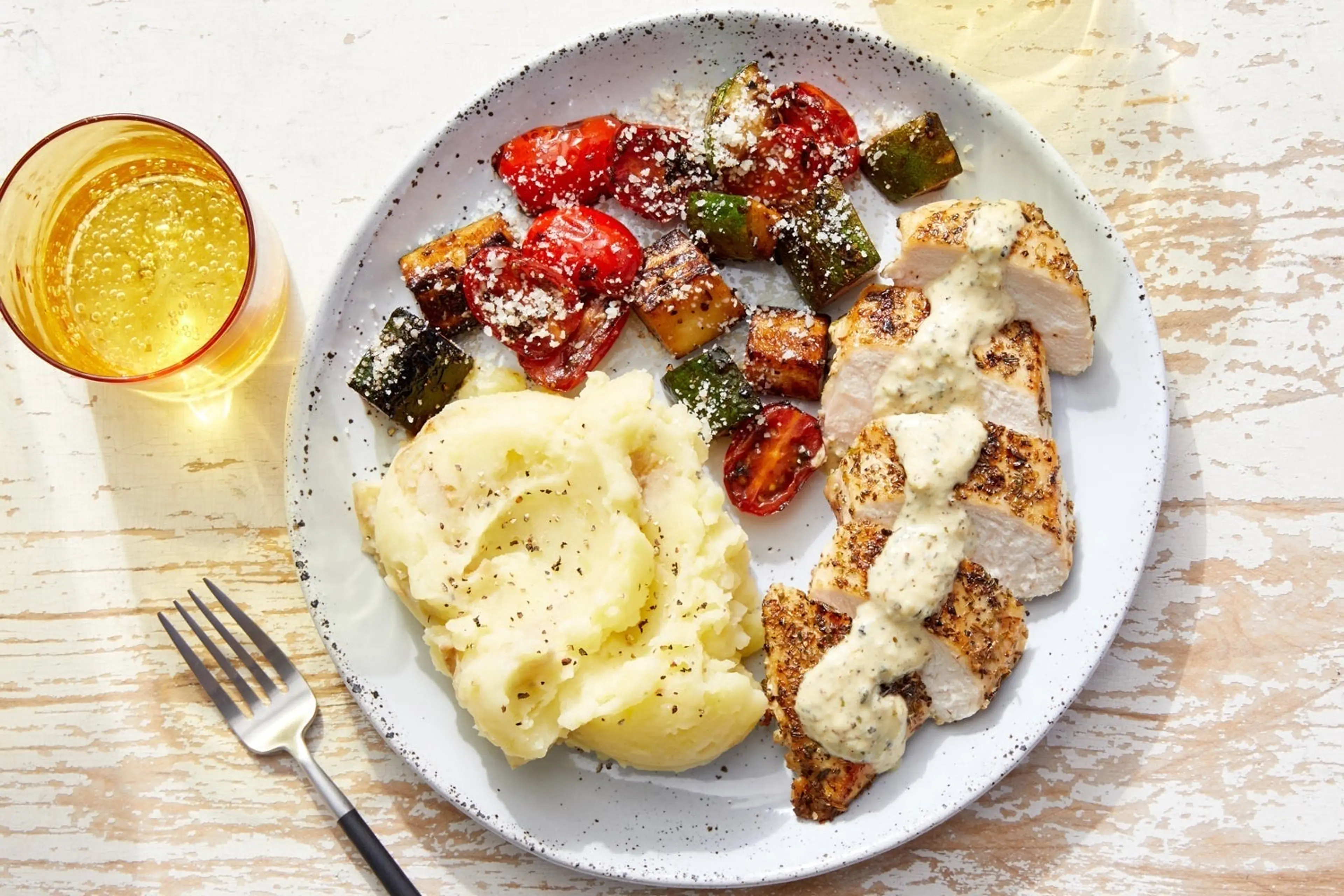 Seared Chicken & Creamy Italian Dressing with Mashed Potatoe