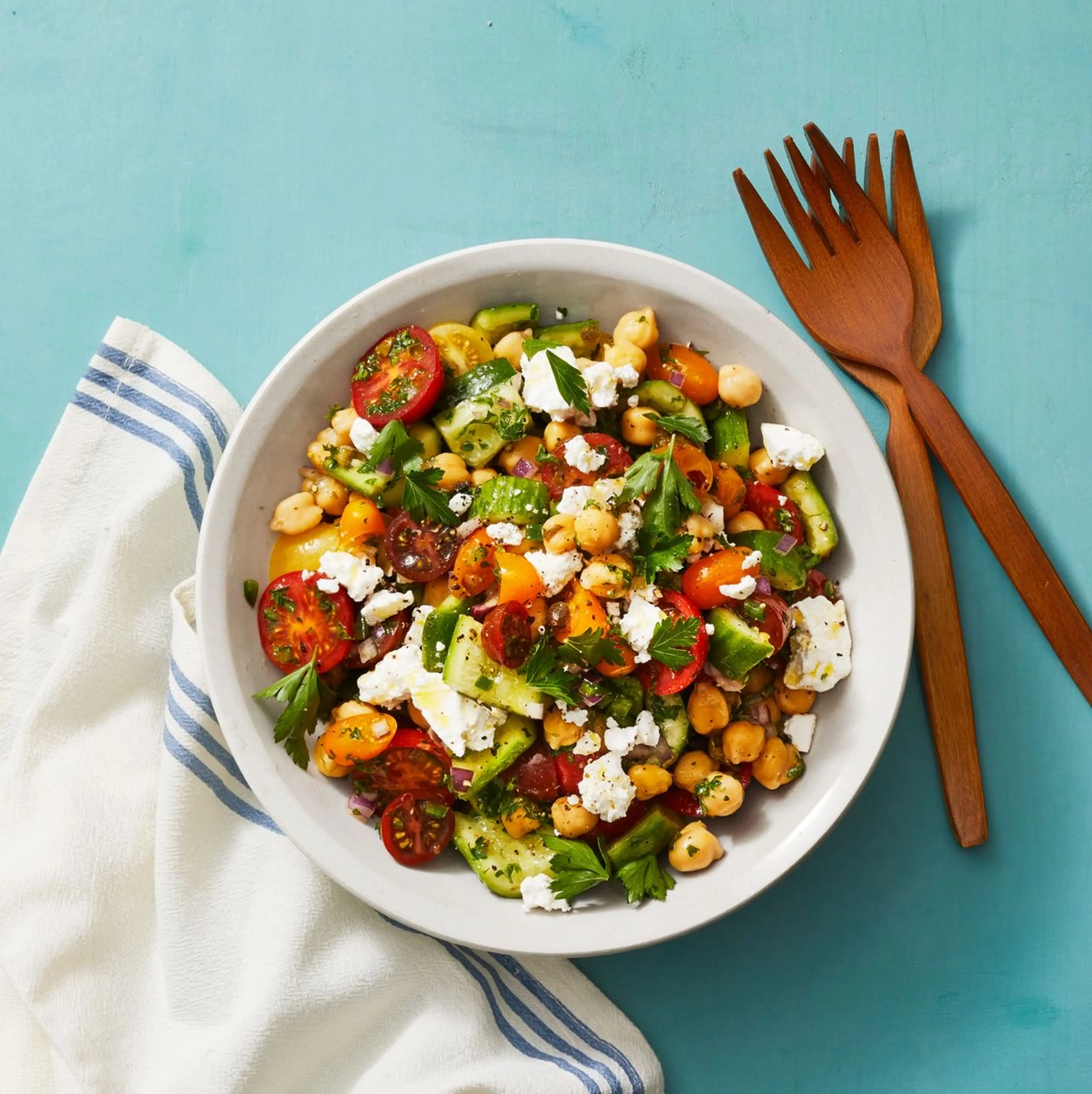 Chickpea Salad with Smashed Cucumbers