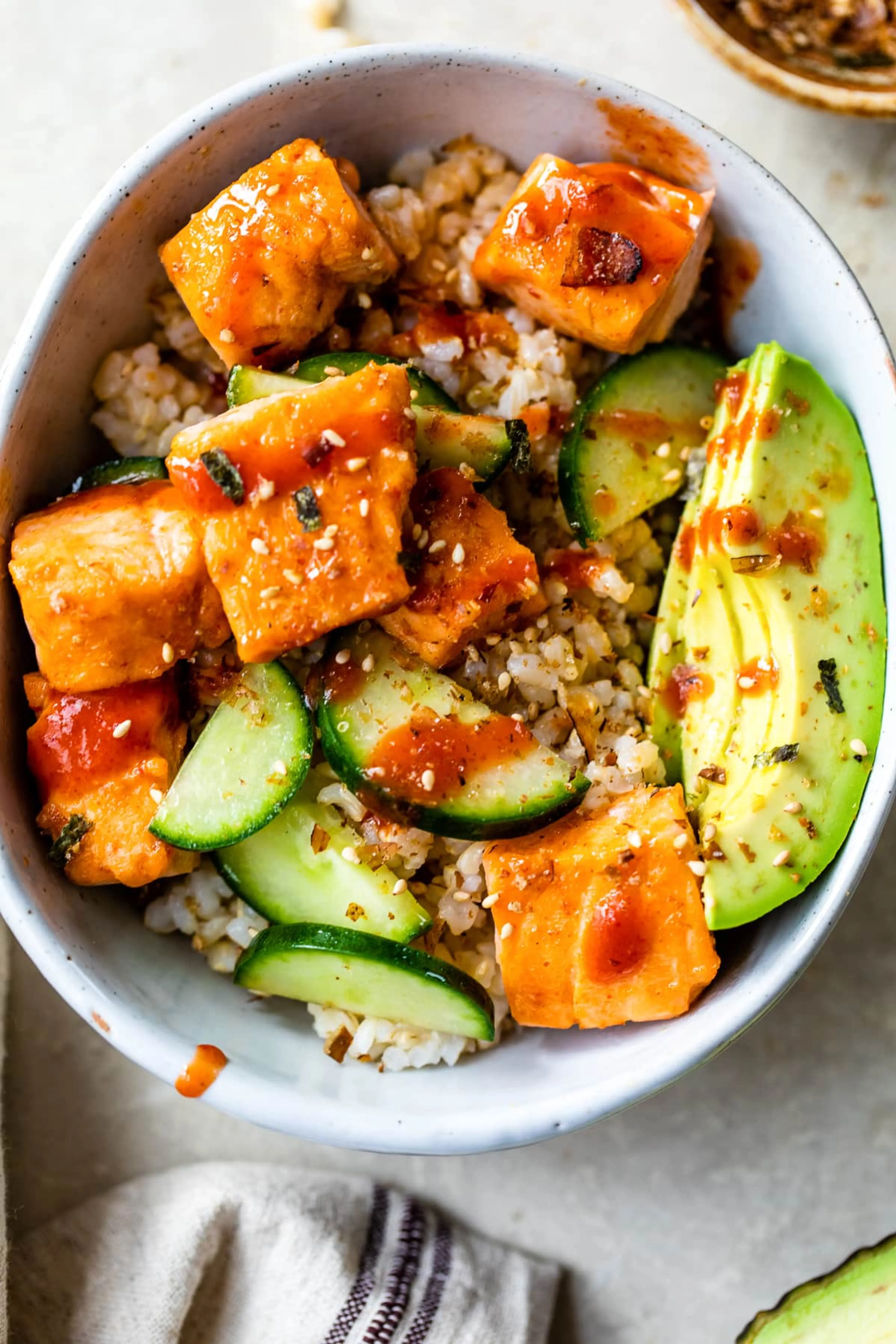 Honey Sriracha Salmon Rice Bowls