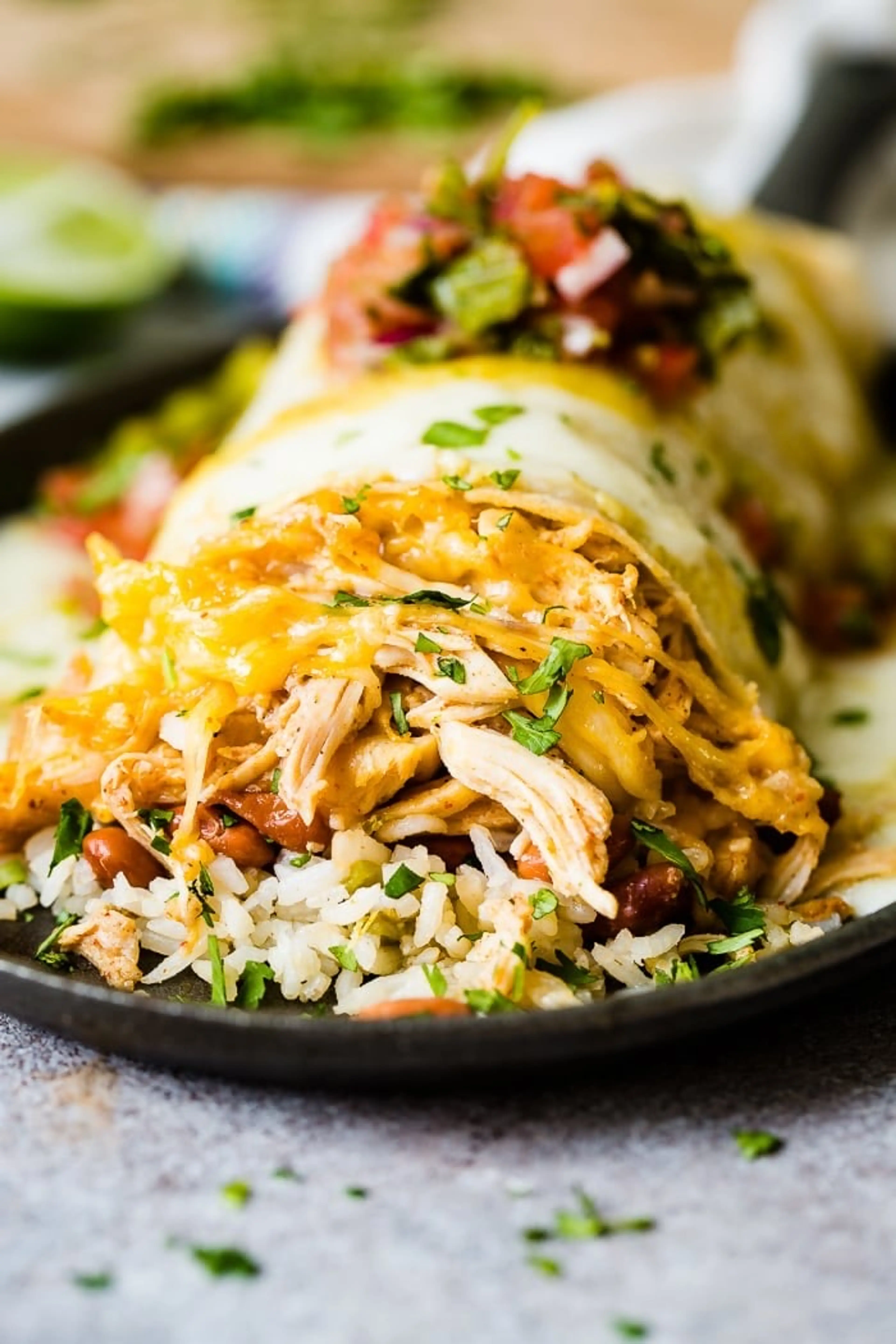 Smothered Honey Lime Chicken Burritos