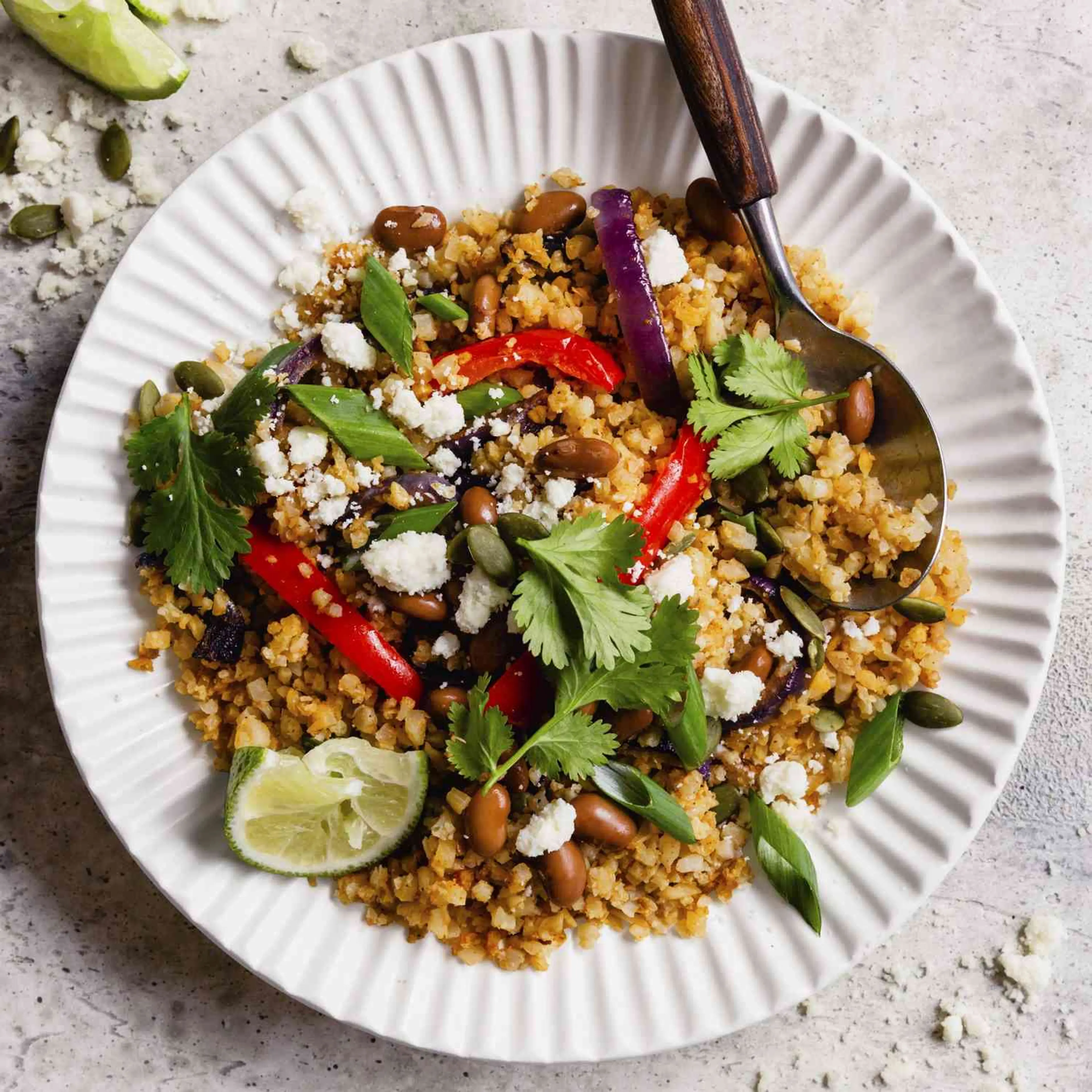 Cauliflower Rice and Beans Fajita Bowls