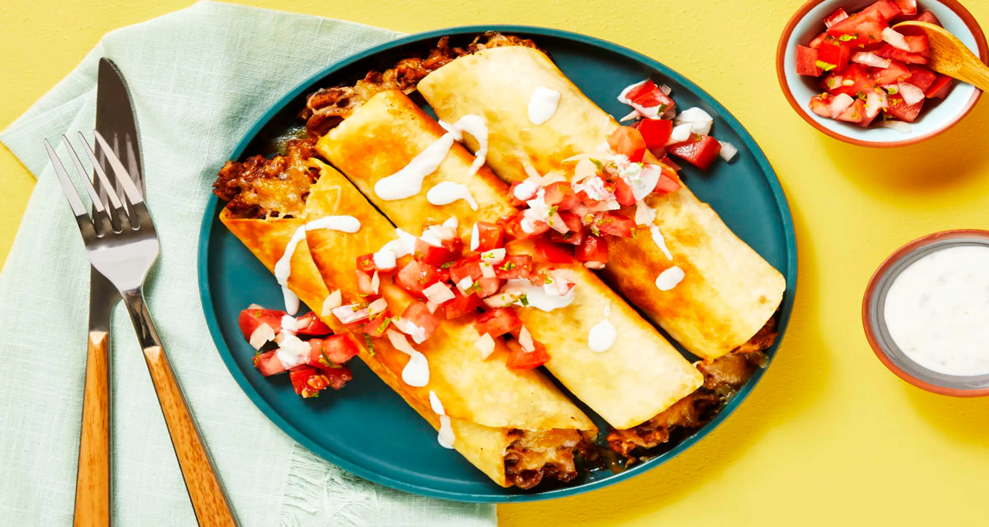 Beef Flautas Supreme with Pico de Gallo & Lime Crema