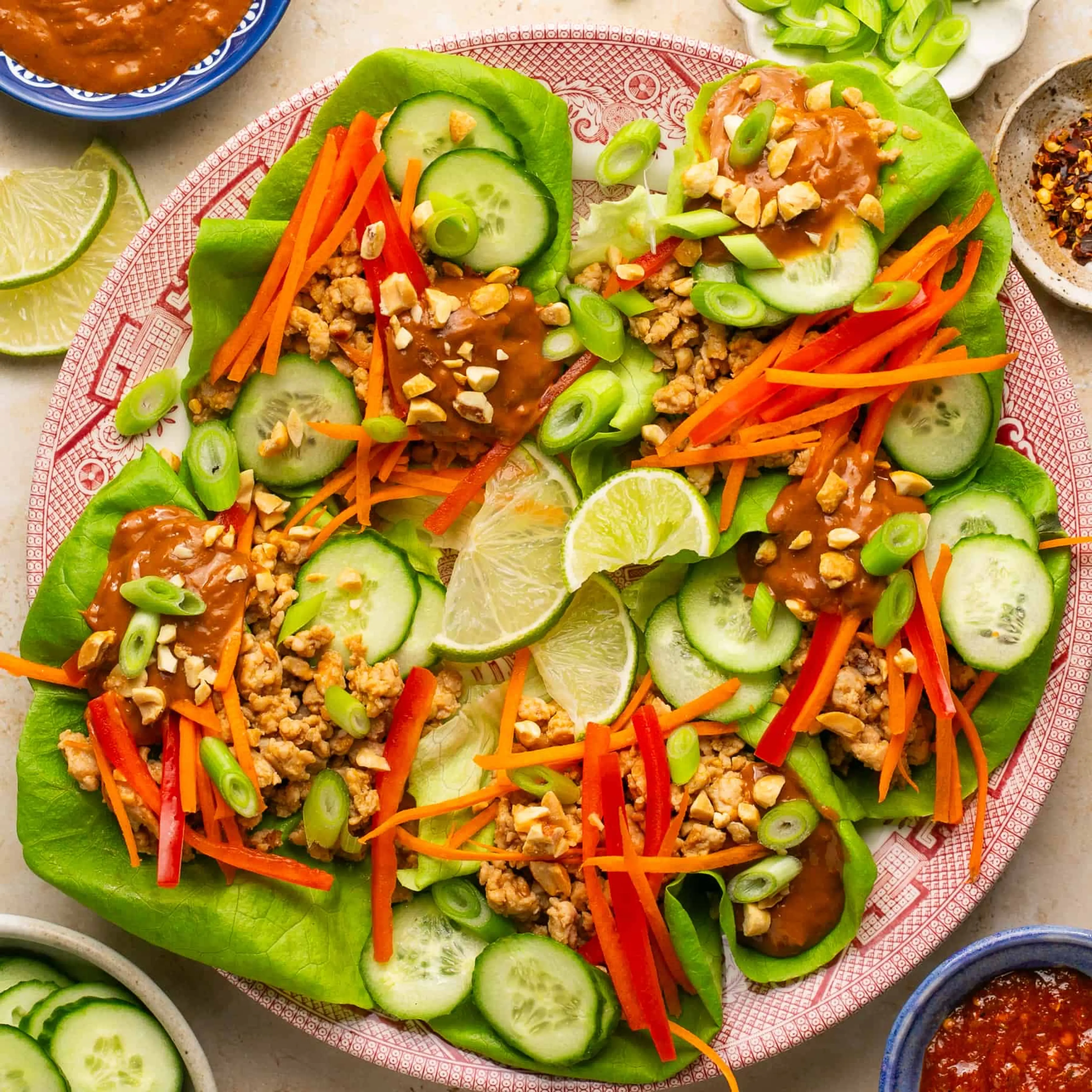 Chicken Lettuce Wraps with Peanut Sauce