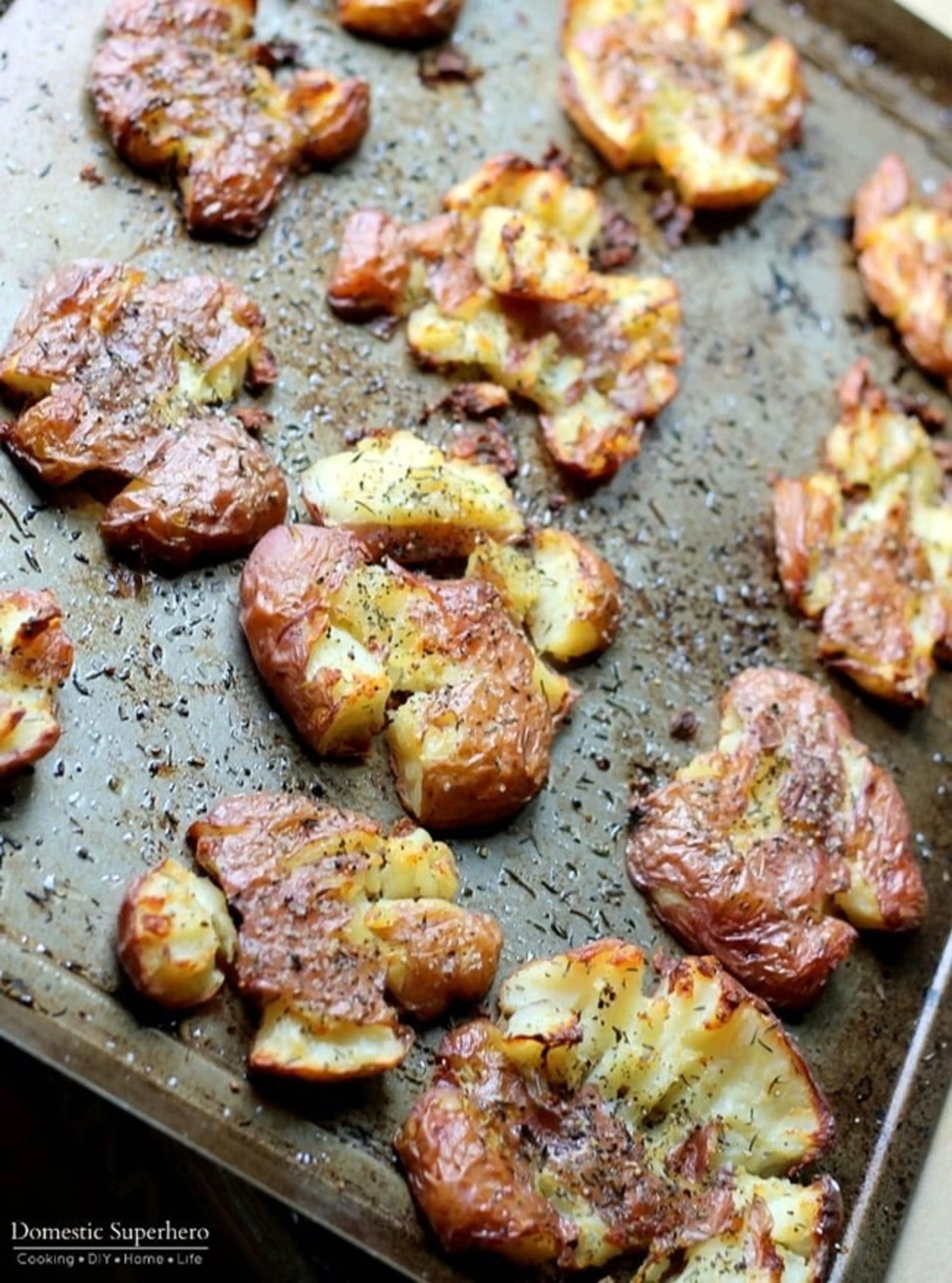 The BEST EVER Salty Herbed Smashed Red Potatoes