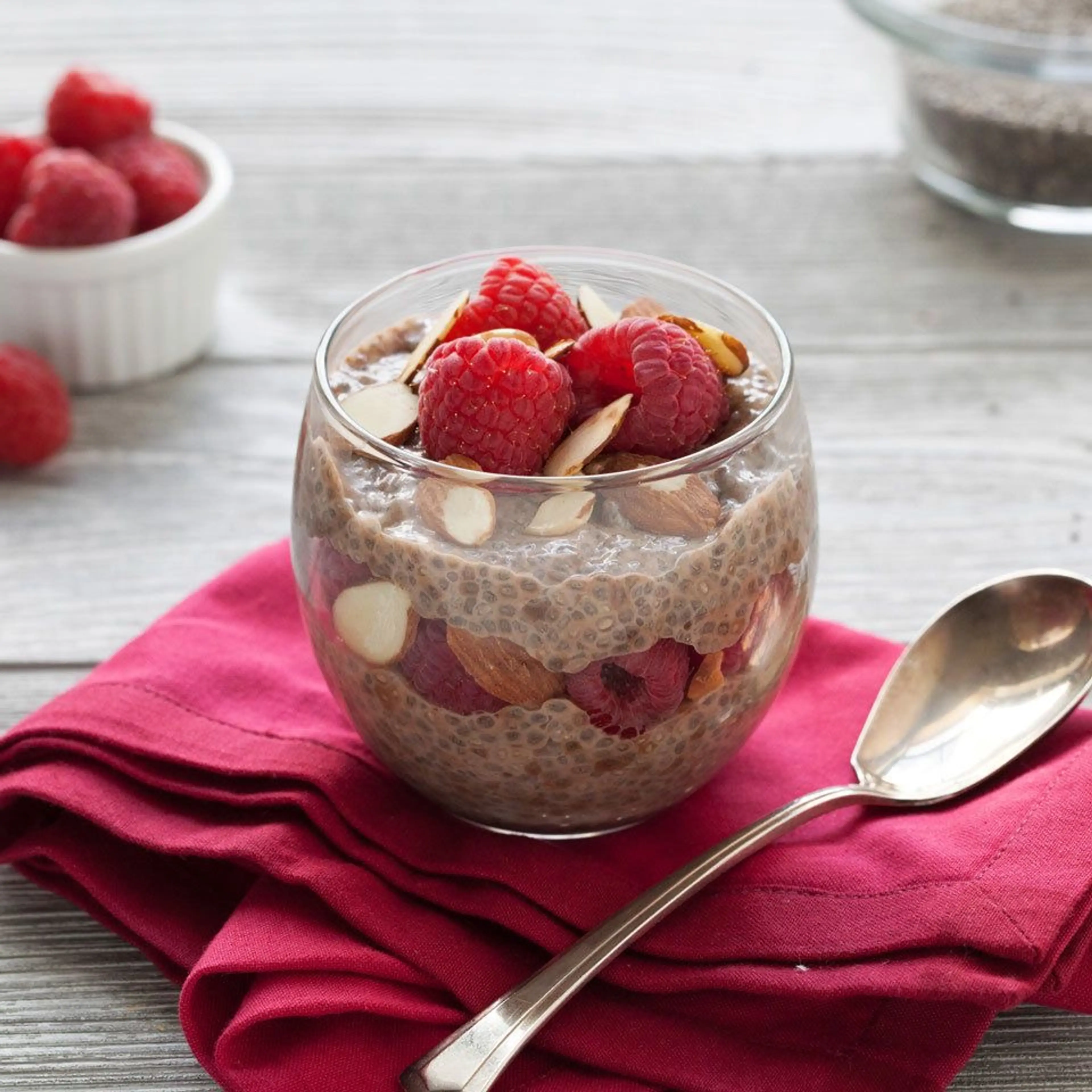 Cocoa-Chia Pudding with Raspberries