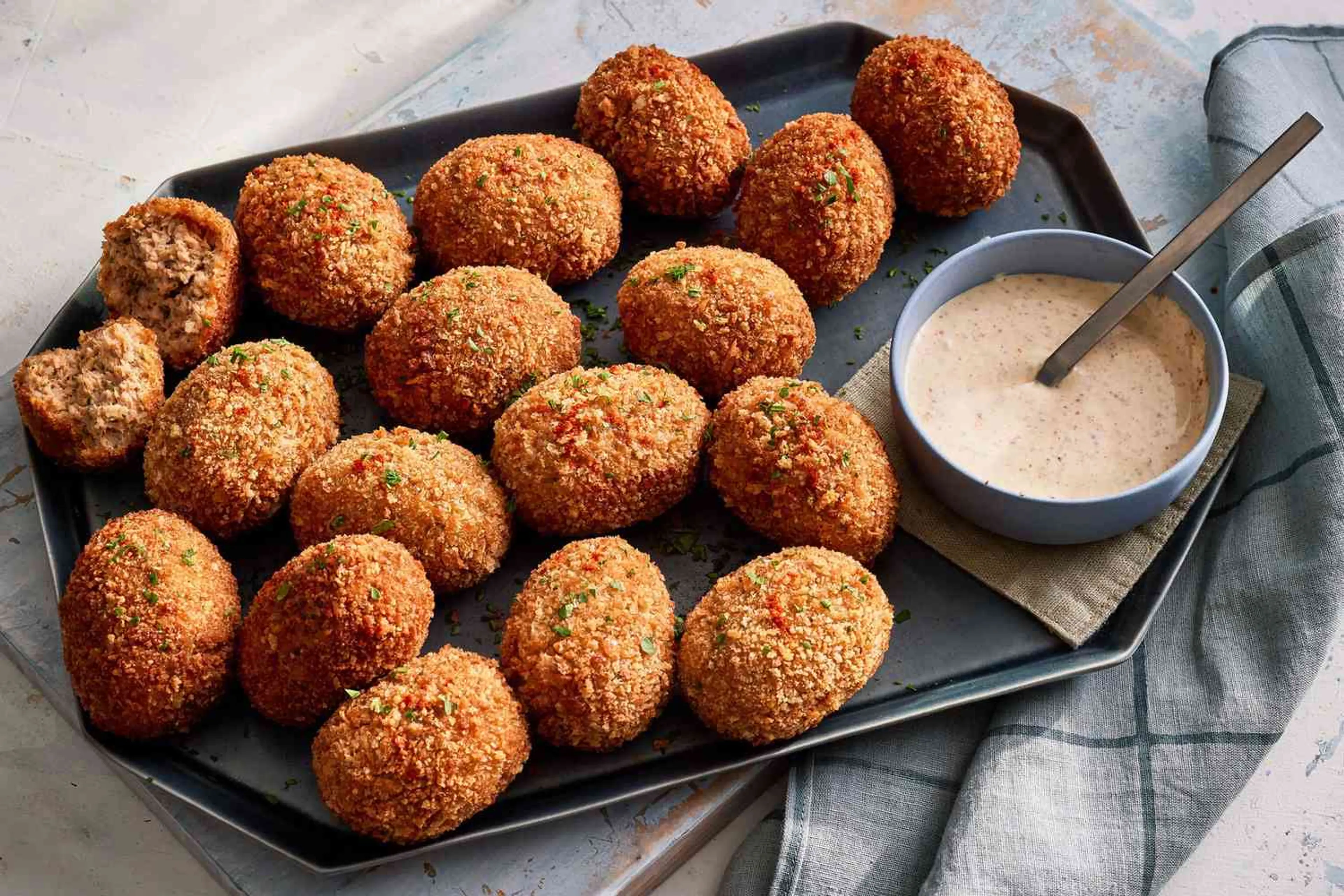 Fried Boudin Balls with Creole Mustard Dipping Sauce