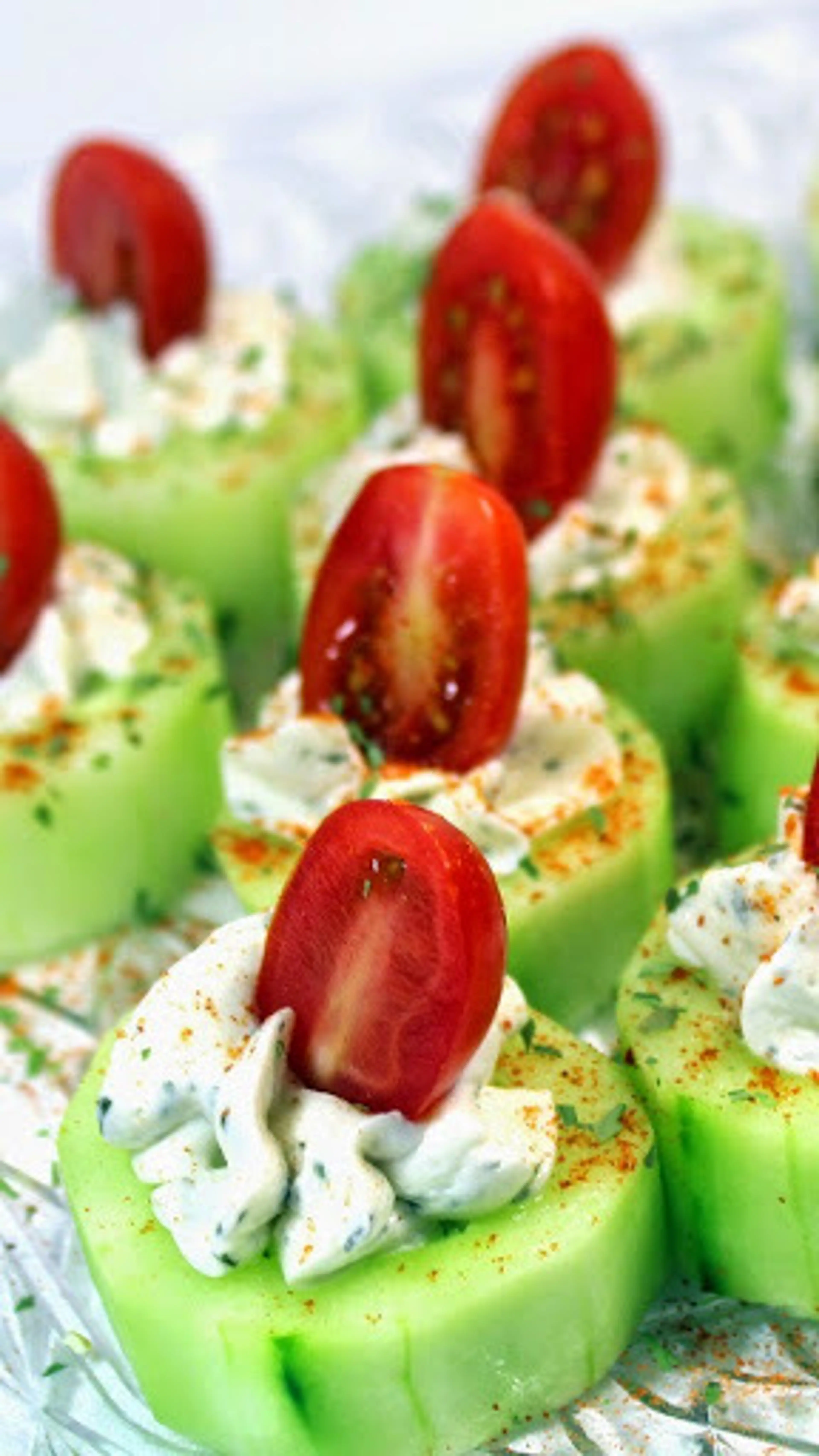 Cucumber Bites with Herbed Cream Cheese & Cherry Tomato Reci